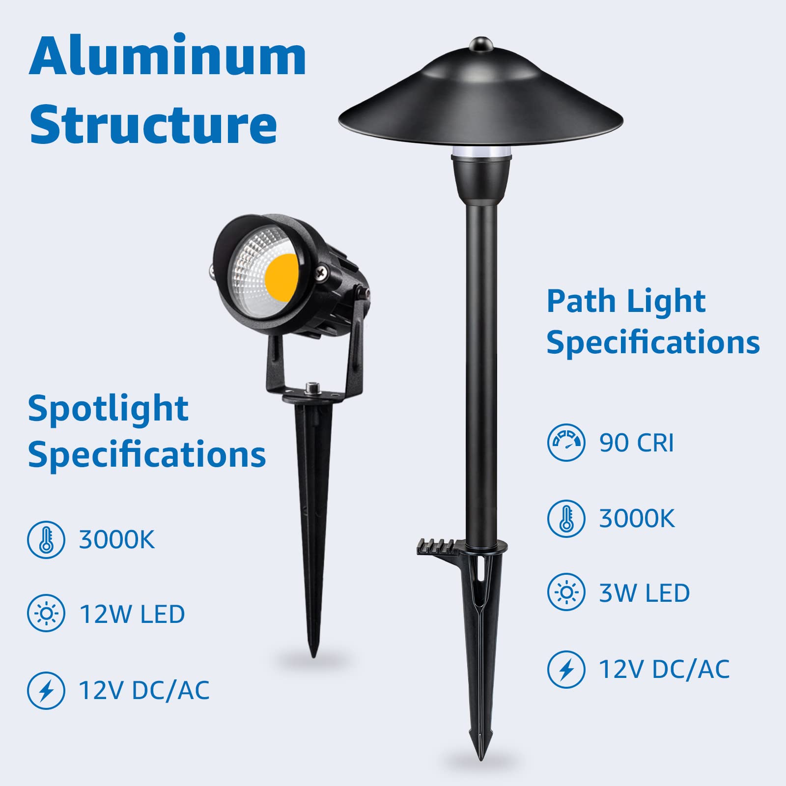 SUNVIE LED Landscape Lighting Kit - Low Voltage Aluminum Pathway Lights, Black, Model 130a51c8-d9b4-431c-a5a1-fe320d5d08