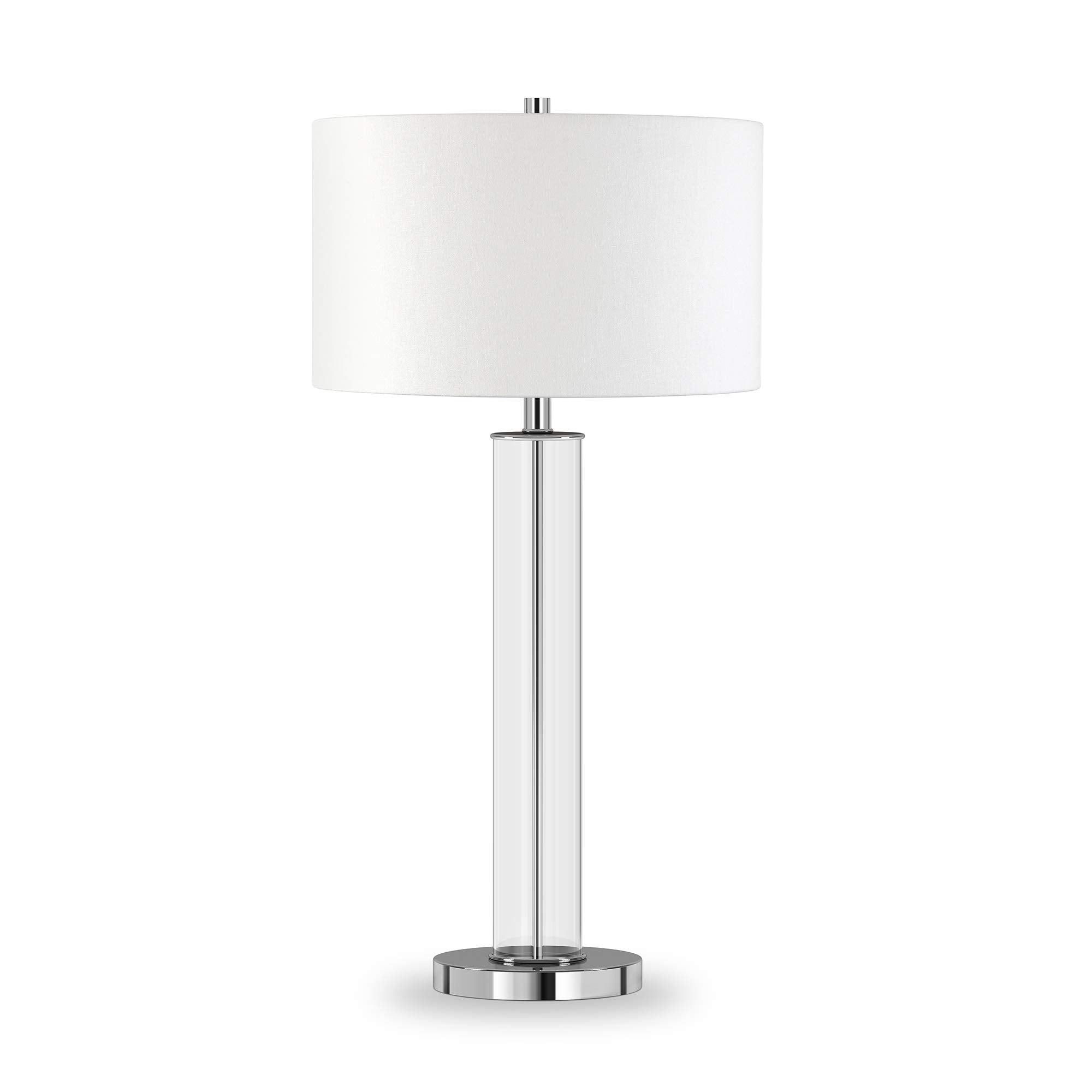 Harlow 29 Tall Table Lamp with Fabric Shade in Clear Glass/Polished Nickel/White