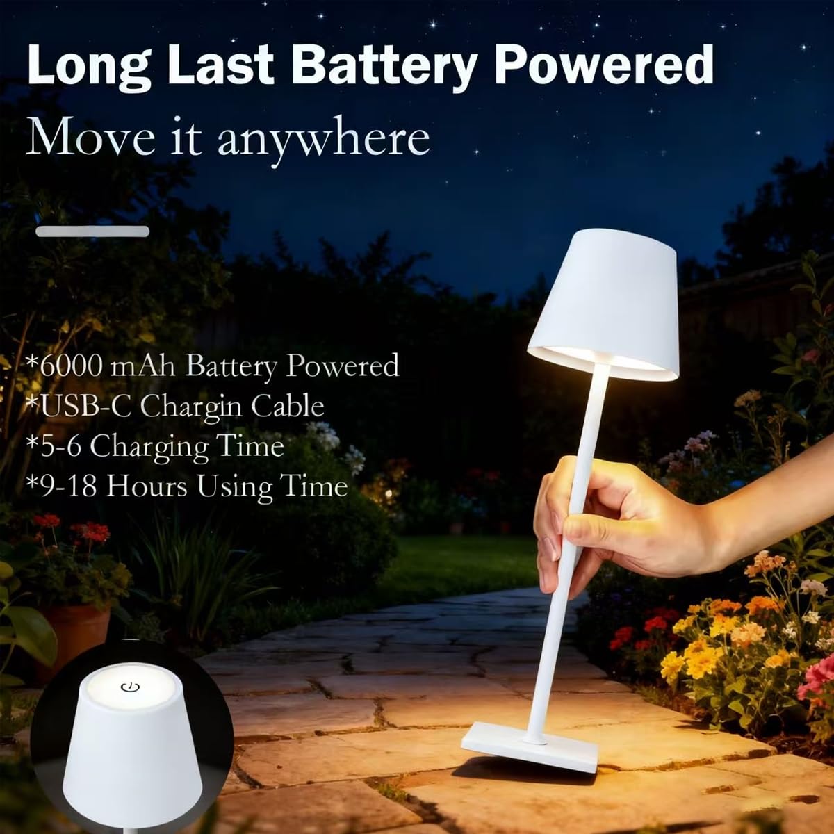 White Rechargeable Table Lamp Set Of 2 Cordless Desk Lamp Small Led Outdoor Table Lamp For Restaurant Dining Table Top Tabletop Lighting Lampara De Mesa Recargable Touch Lamp Wireless Table Lamp