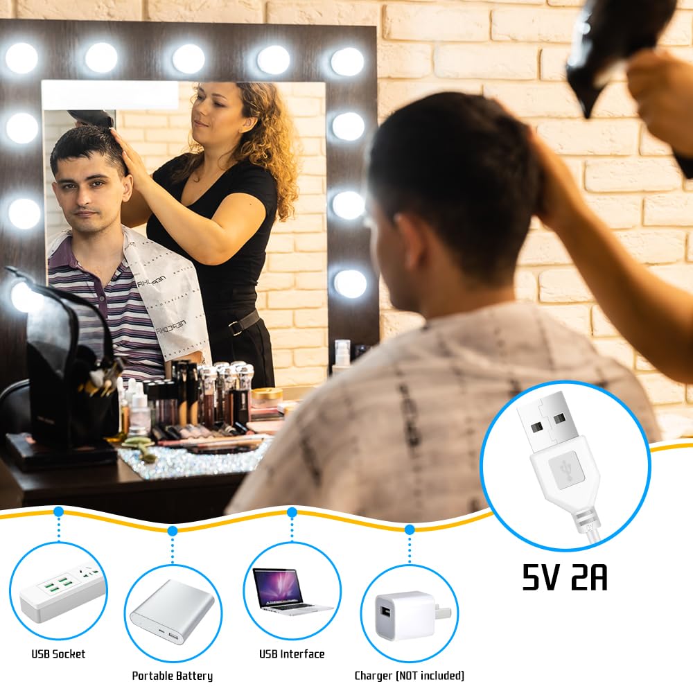 YGS-Tech 14 Bulb Dimmable LED Vanity Mirror Lights, USB Powered, 3 Color Modes, White, ABS Lampholder, Model e8221714-a936