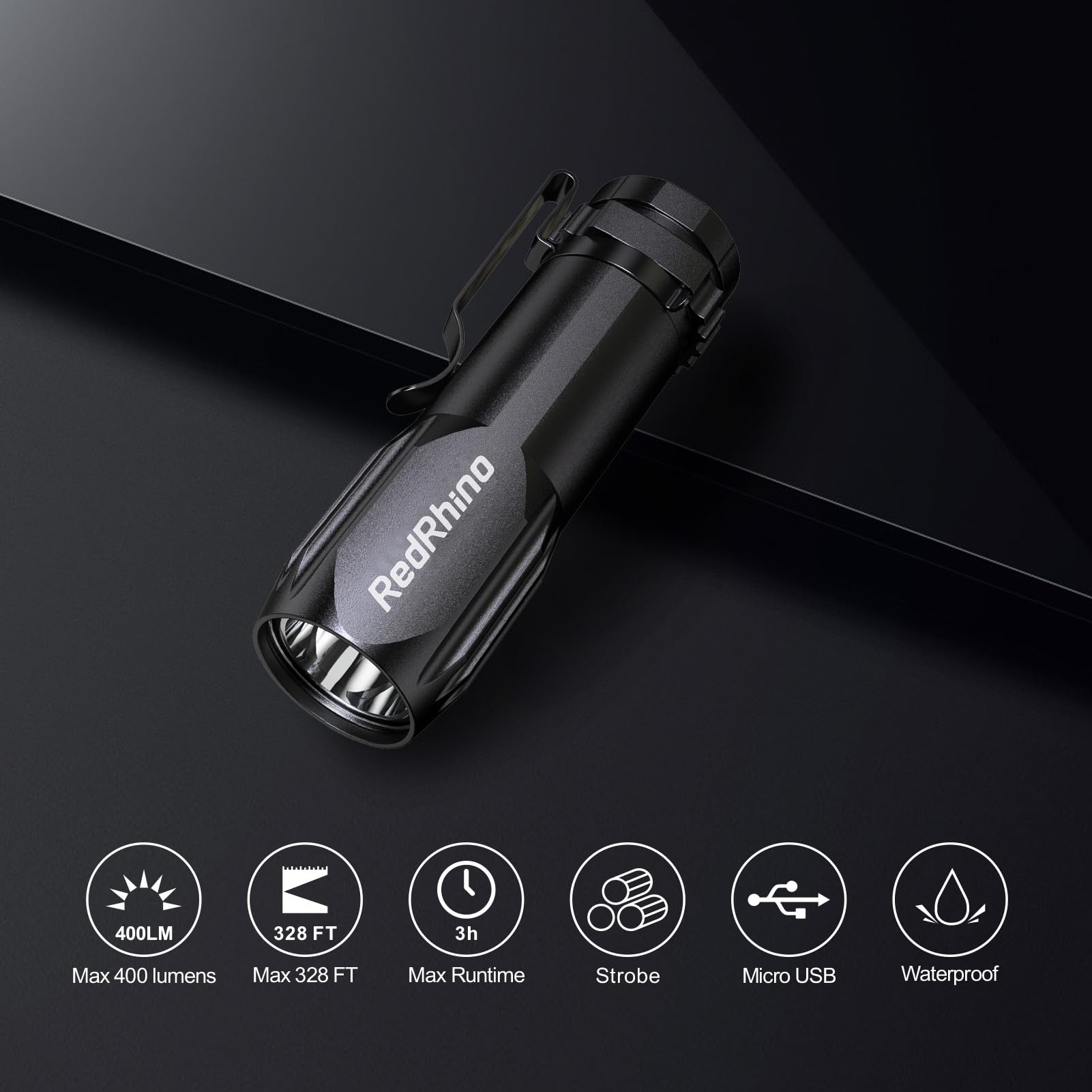 Redrhino Small Led Flashlight 4 Pack, Rechargeable Edc Compact Pocket Lights, 400 Lumens Mini Flash Light With Clip, Bright Little Flashlights For Home, Emergency, Camping, Outdoor 2B2G