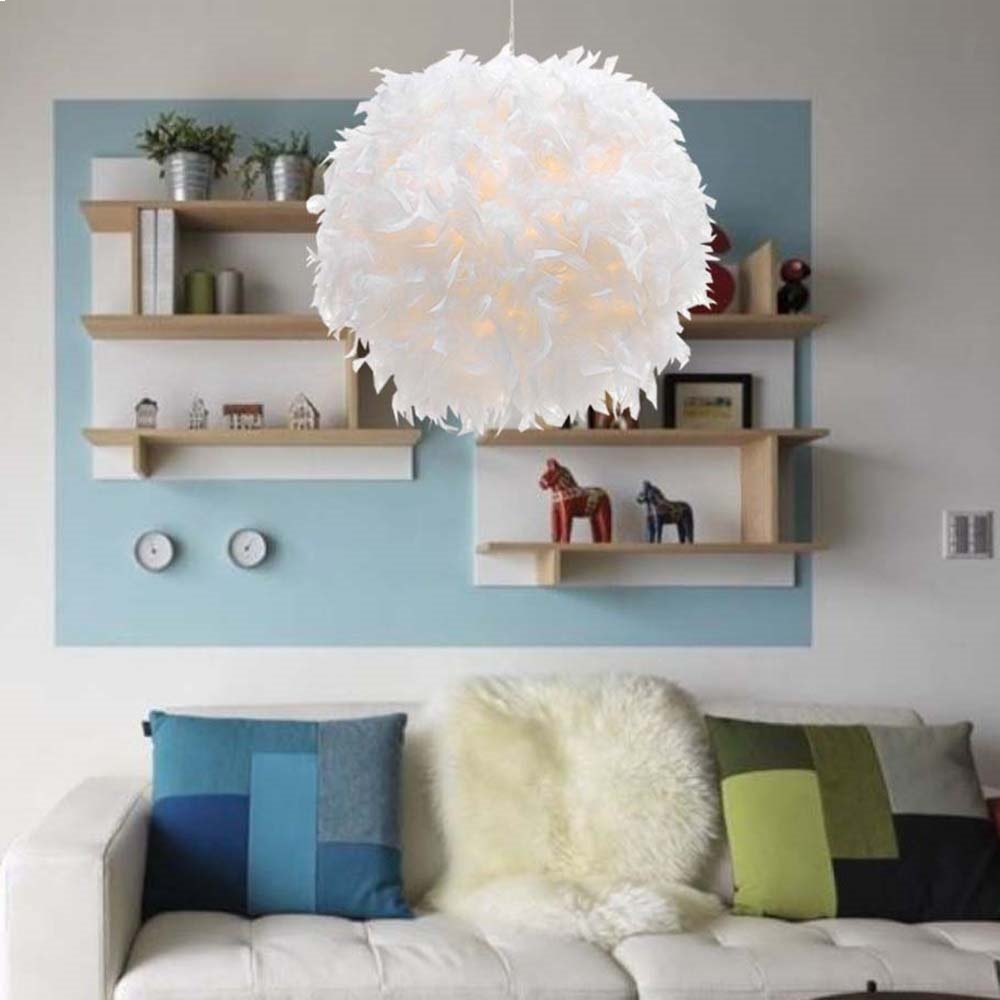 Surpars House Plug-in Pendant Light White Feather Chandelier with 14.8 Cord and On/Off Switch