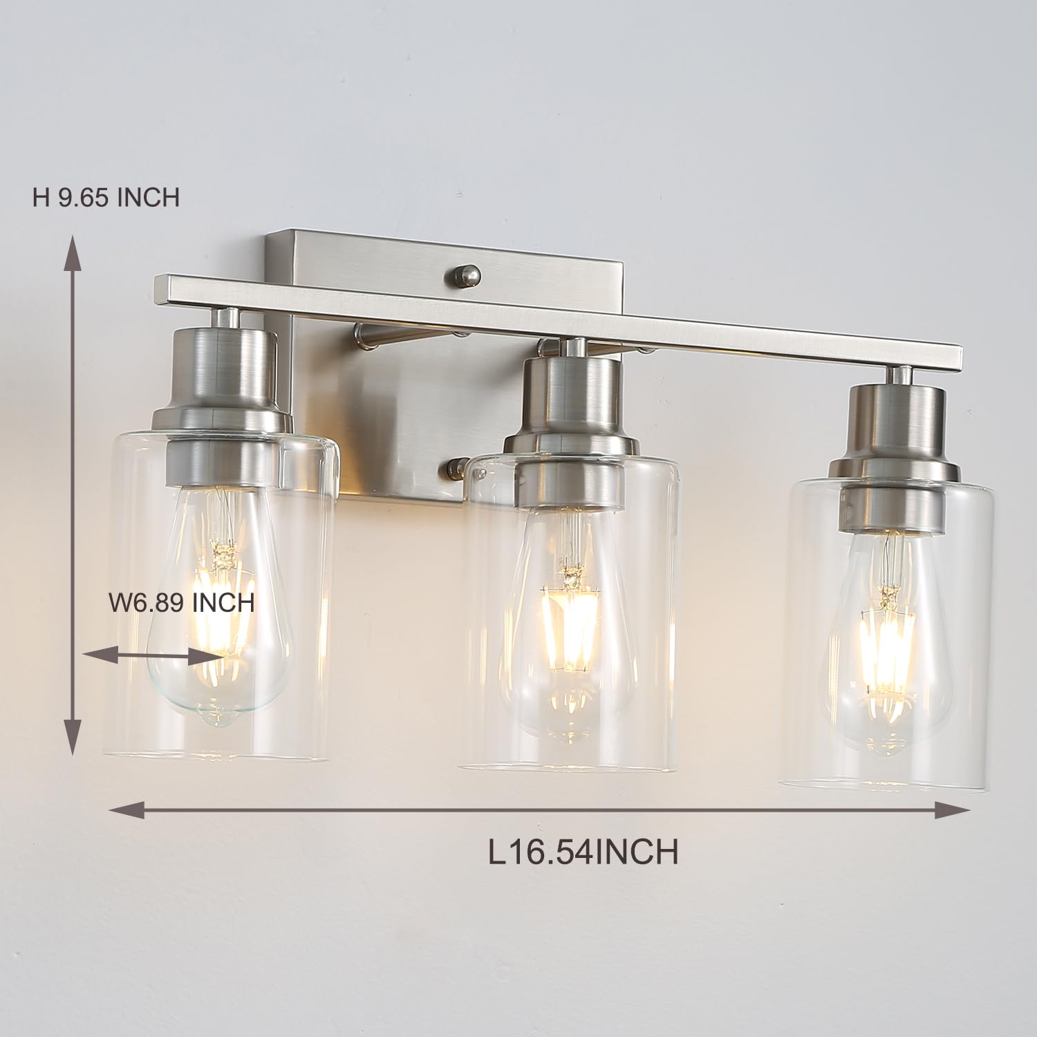 Jodauirt 3-Lights Brushed Nickel Bathroom Vanity Light Fixtures,Brushed Nickel Wall Sconces with Clear Glass Shades, Farmhouse M
