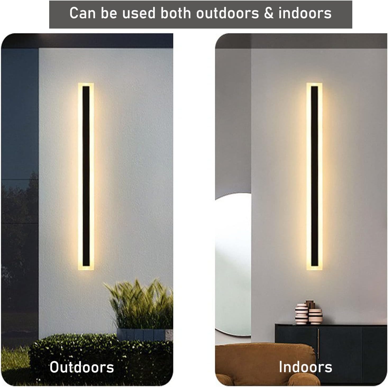 2Pack 71Inch Long Outdoor Modern Led Wall Light,55W Waterproof Ip65 Warm White 110V Led Wall Mount Lighting Fixture Rectangular Black Wall Lights Elegant Frosted White Acrylic Anti Rust