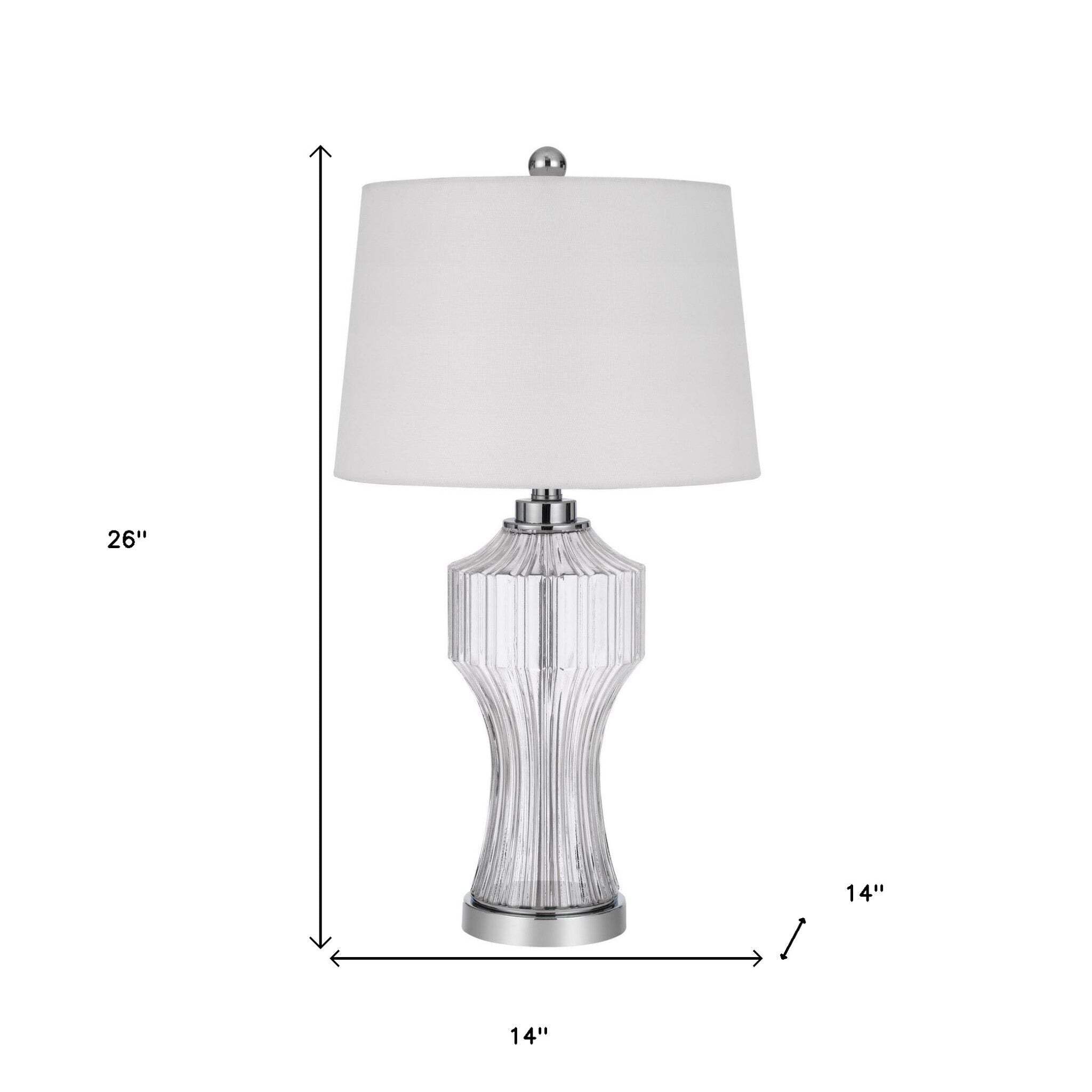 Homeroots Clear Glass Table Lamp, 26 In. With White Empire Shade, Model 524745