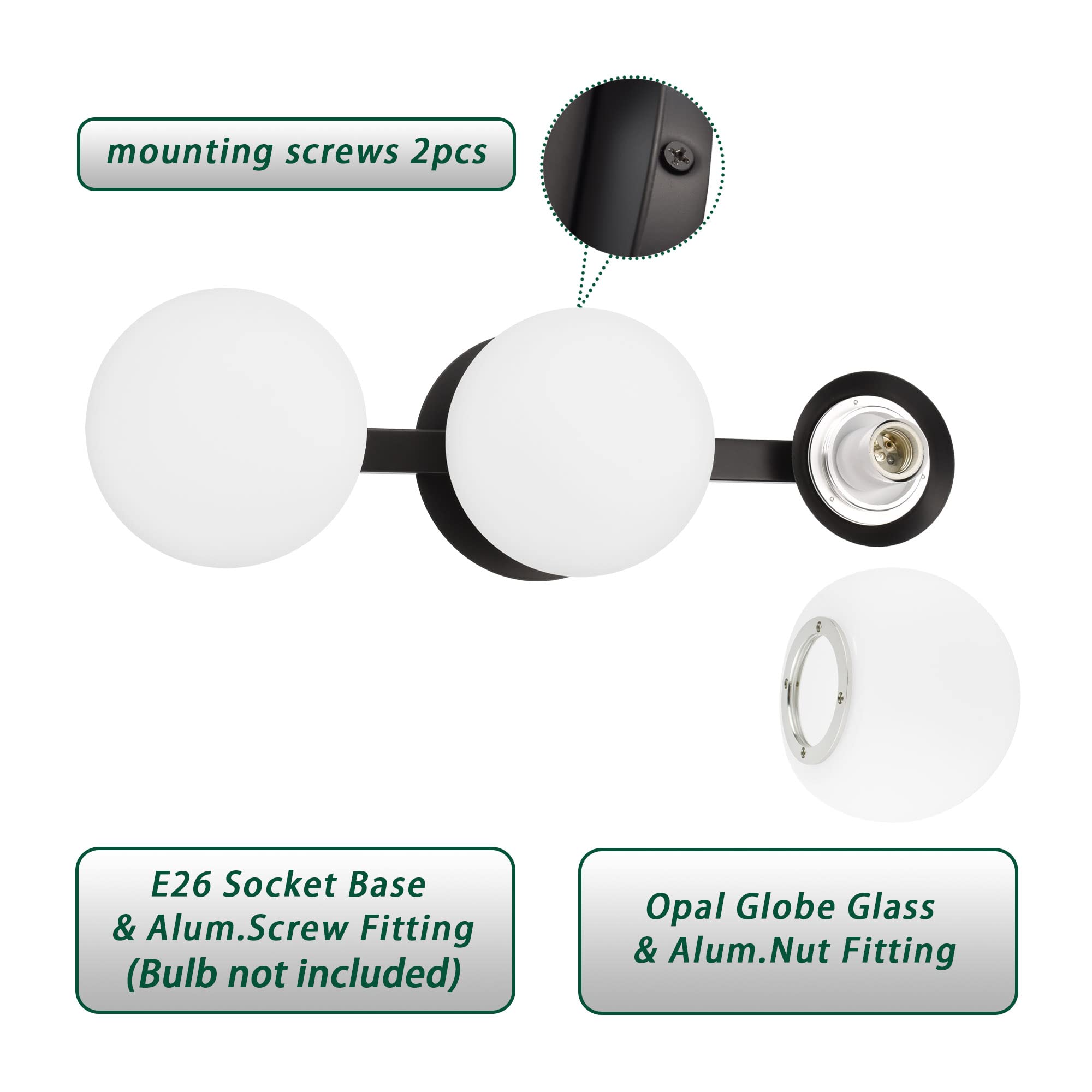 Bathroom Vanity Light Fixtures, Modern 3 Lights Globe Wall Sconce Lighting Matte Black, Porch Wall Mount Light Fixture For Bathr