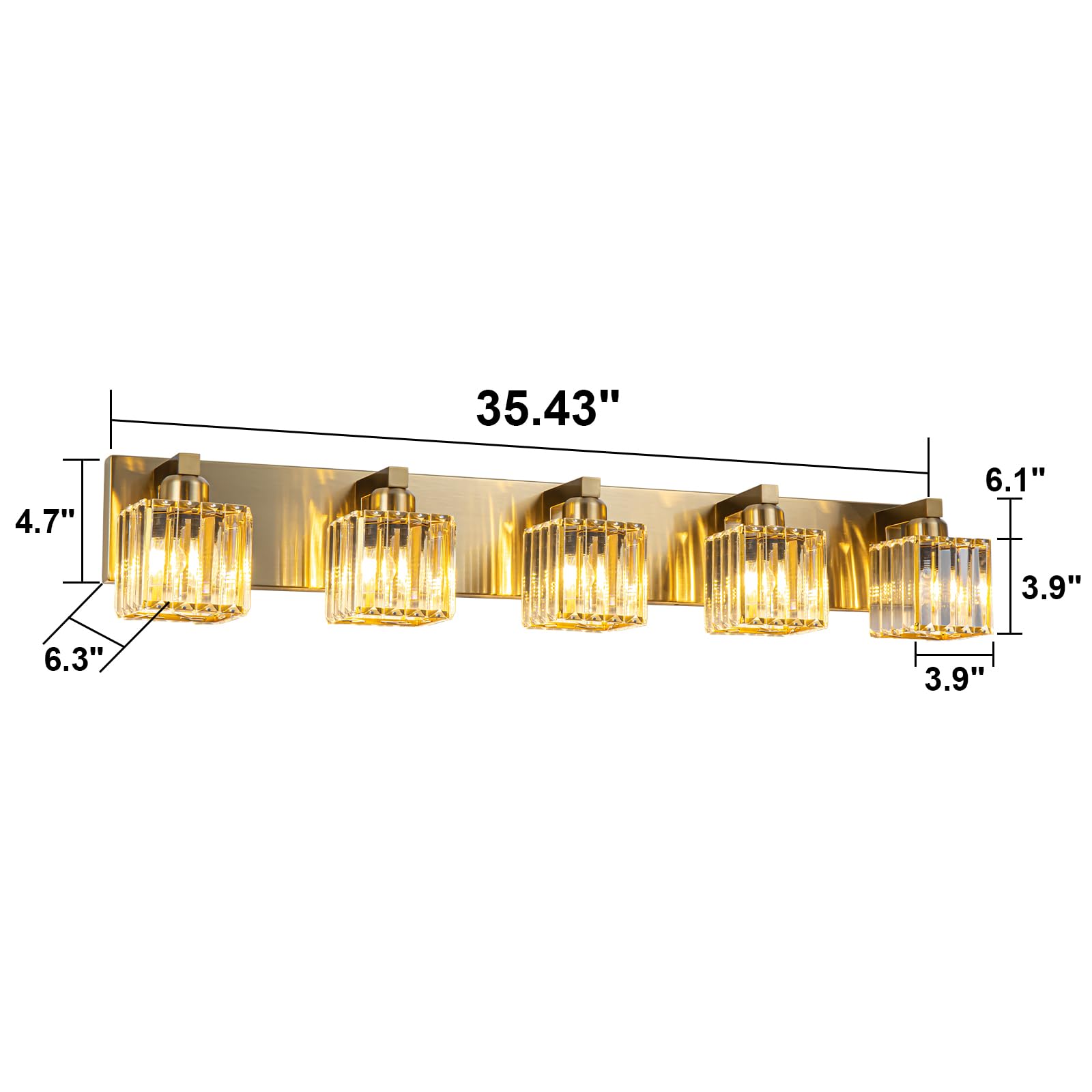 Huoku Gold Crystal Bathroom Vanity Lights, 5 Lights Bathroom Lighting Fixtures Over Mirror Modern Gold Crystal Bathroom Wall Lig