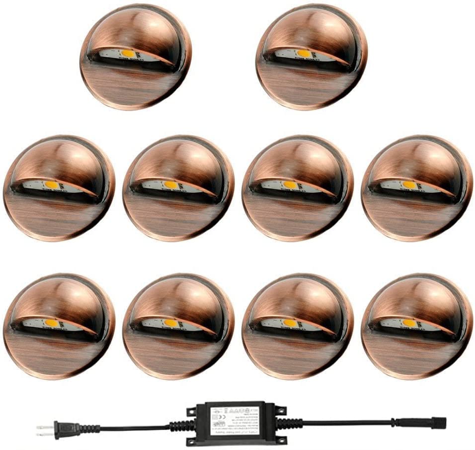 FVTLED Low Voltage LED Deck Lights, IP65 Waterproof, Warm White, 10pcs, Metal, Model B106B, Outdoor Stair and Step Lighting