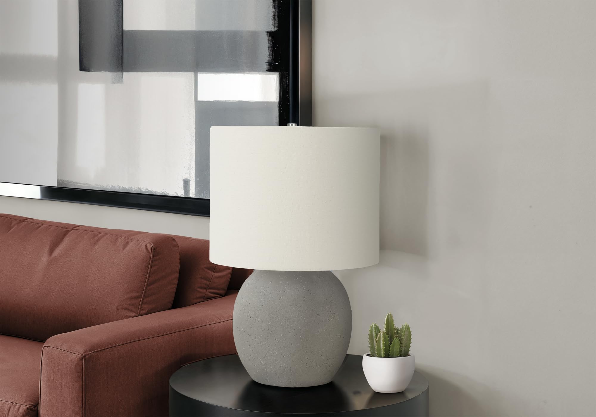 Monarch Specialties I 9626 Table Lamp, Grey Concrete, Ivory Shade, 13inL x 13inW x 20inH