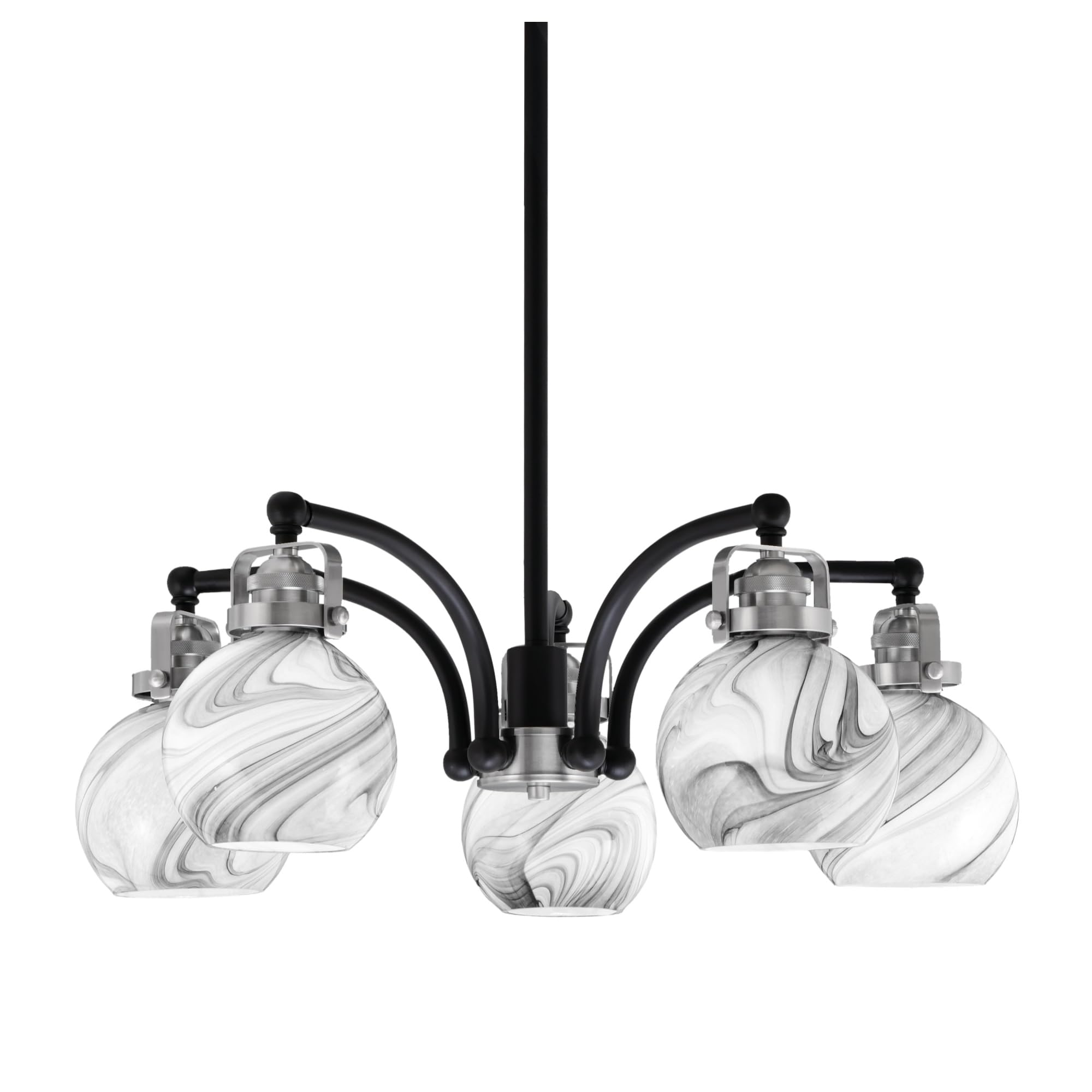 Easton Downlight, 5 Light, Chandelier Shown In Matte Black & Brushed Nickel Finish With 5.75&quot; Onyx Swirl Glass