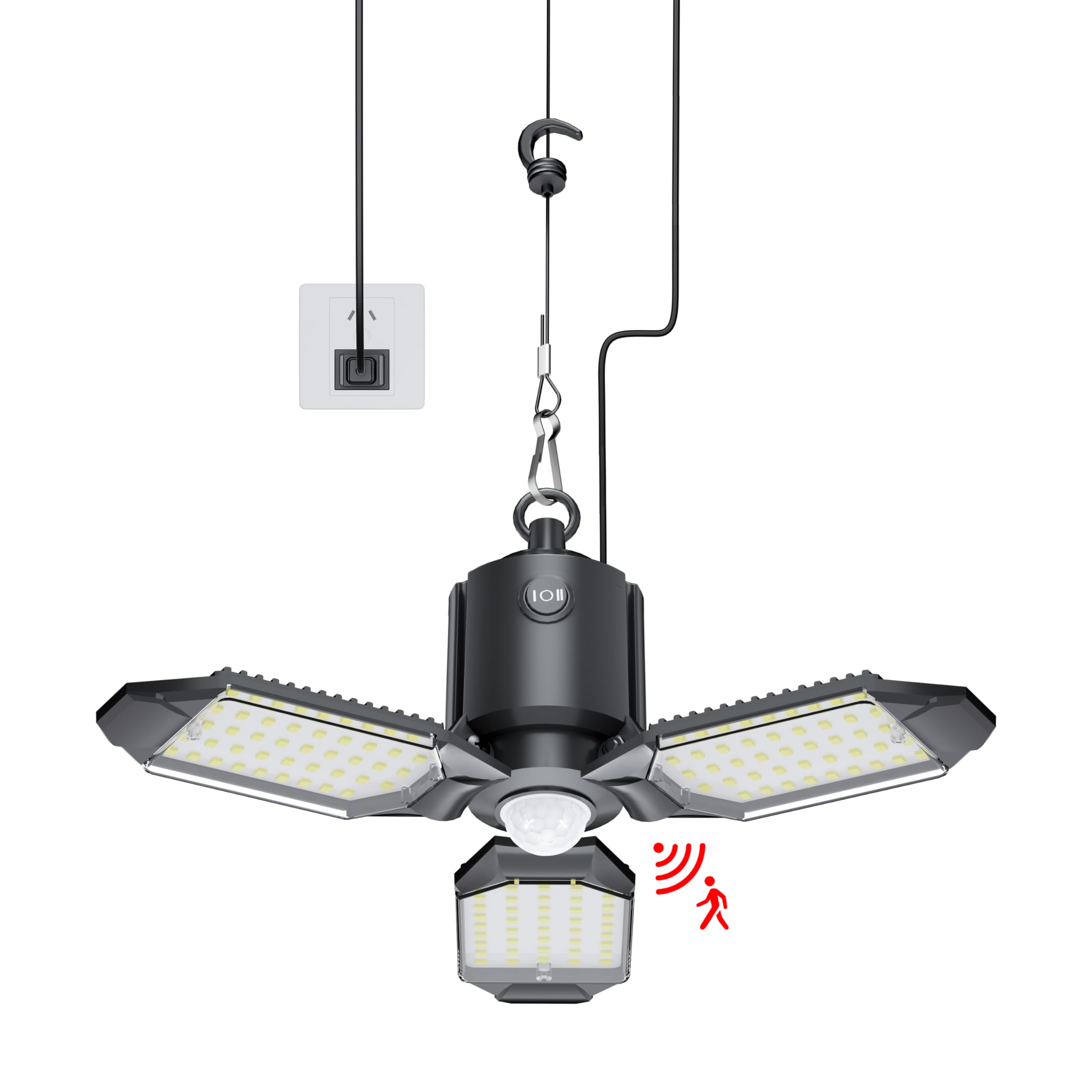 Craftersmark Plug In Garage Light Motion Sensor, 80W 8000Lm Motion Sensor Light Indoor, Deformable Led Shop Light, Motion Activa