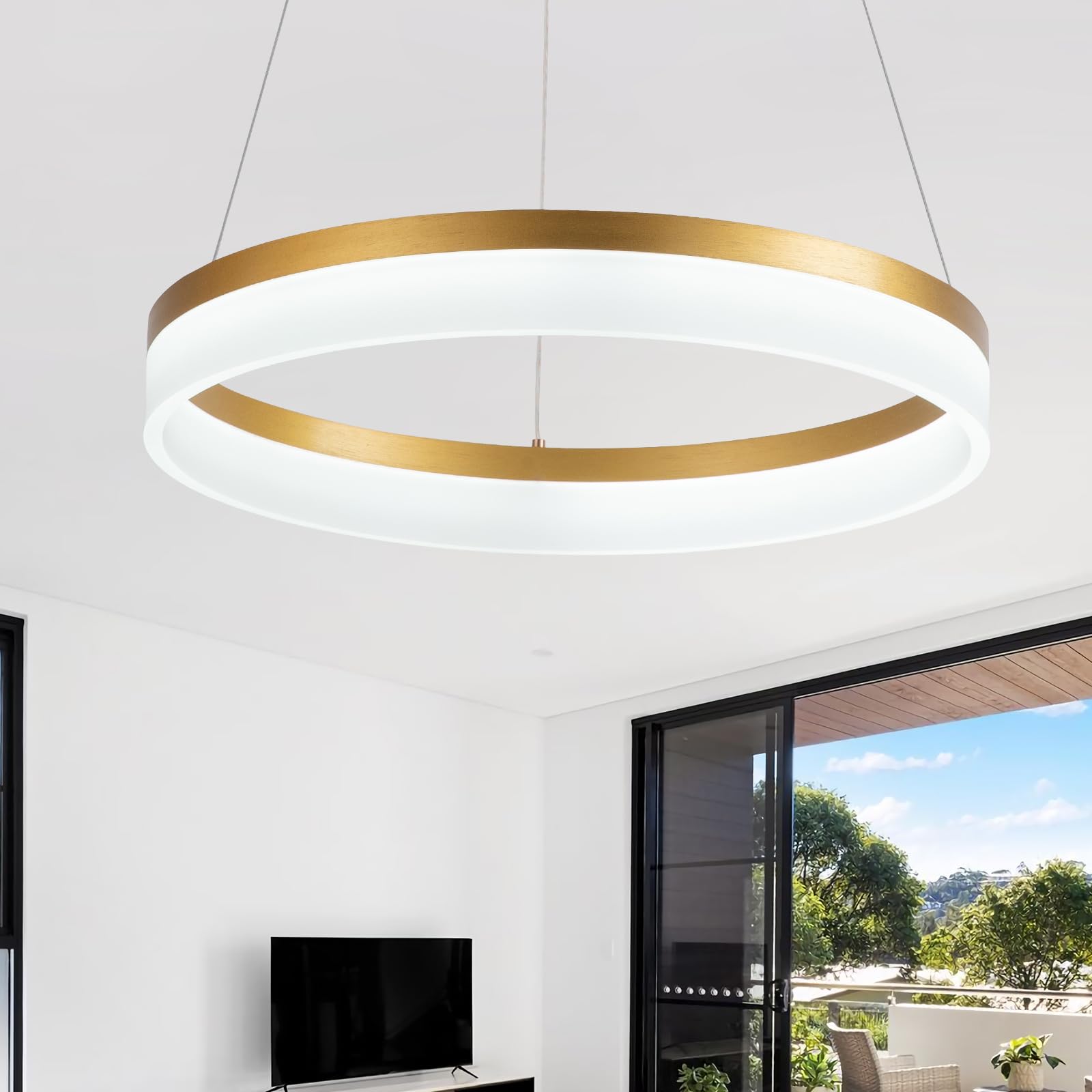 Buccleuch Dimmable LED Chandelier, Modern Gold Chandelier for Dining Room Light Fixture Over Table, 19.7 inch Modern Pendant Lig