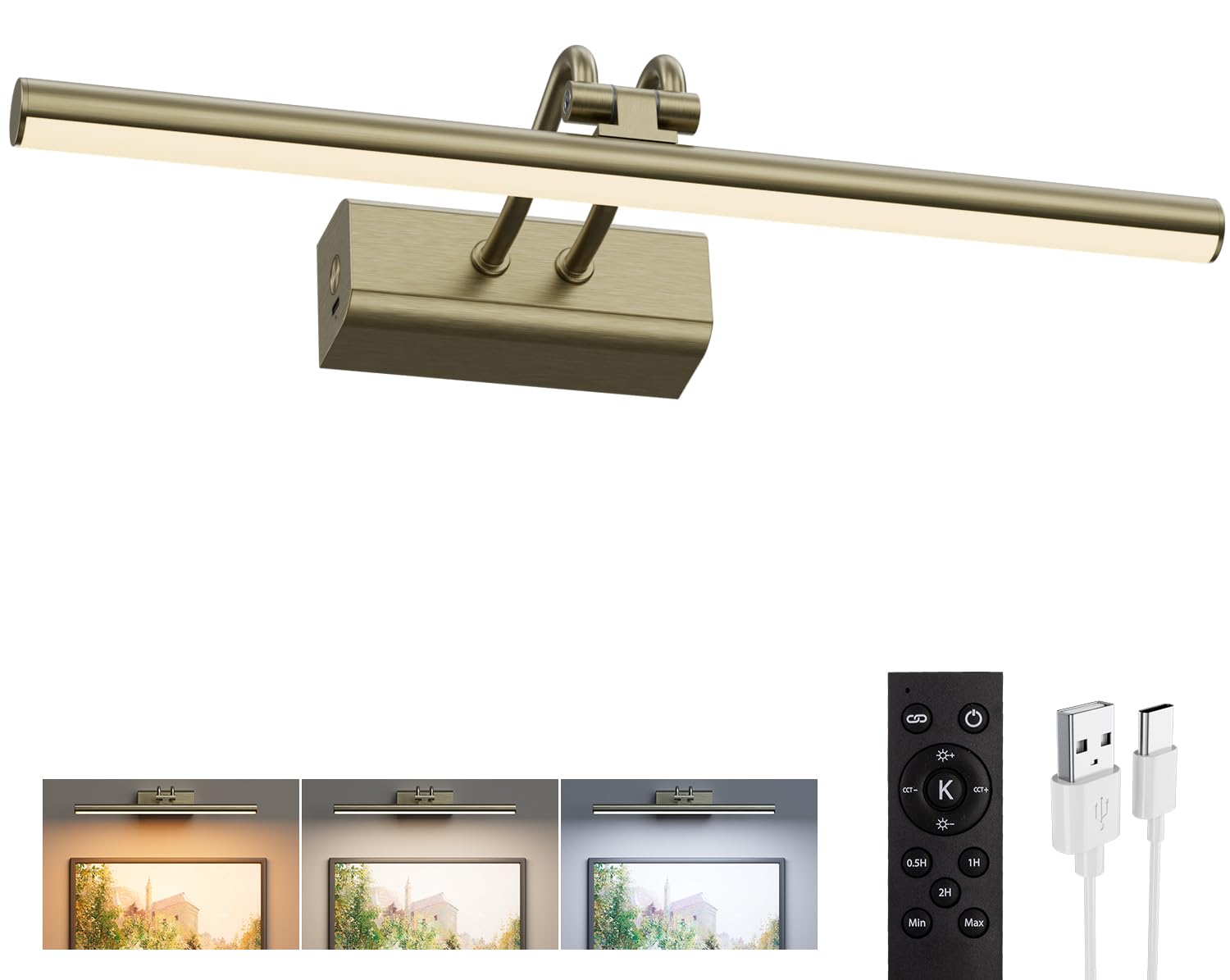 Percantis Picture Light for Wall, Antique Brass, Battery Operated