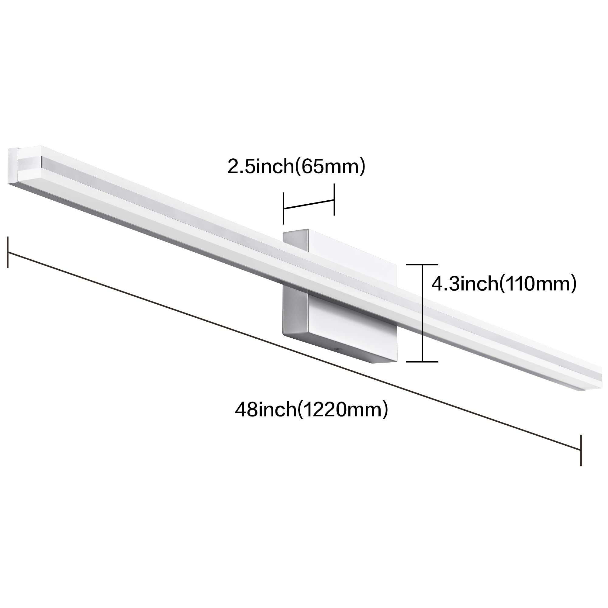 SOLFART Bathroom Vanity Lights 48 Inch Dimmable Brushed Nickel LED Fixture Acrylic Silver