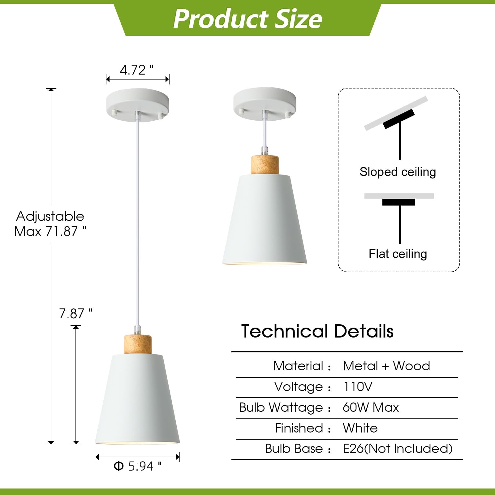 Lamknvs Mini Pendant Light Fixtures White Wood Pendant Lighting For Kitchen Island 7.87In Cone Modern Ceiling Hanging Lights Hollow Shade Nordic Island Light For Counter  Bar  Hallway