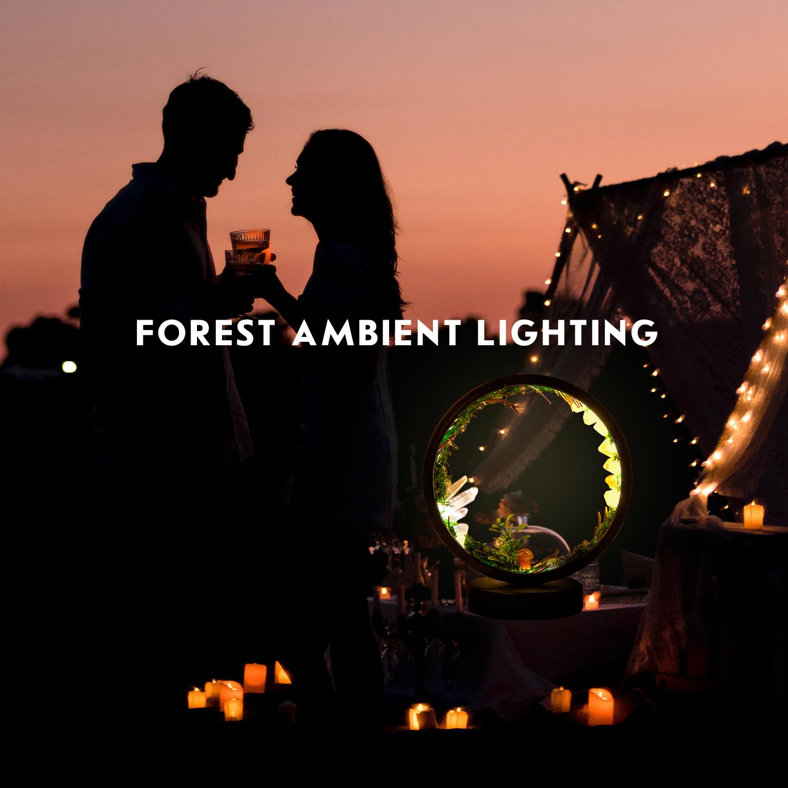 Runyangshi Citrine Night Light Lamp - Round Crystal, 3-Color Dimming, Forest Style - Ideal for Bedroom Home Decor & Gifts