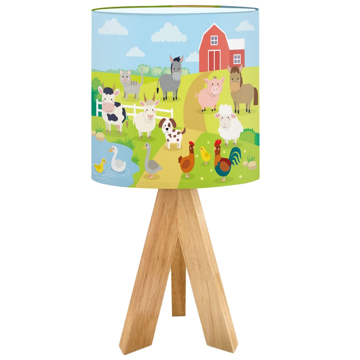 JCFANGALLERY Kids Bedside Desk Lamp, Tripod Small Night Light, Multicolor Wood, Farm Animals Design for Nursery Room, Bedroom Decor
