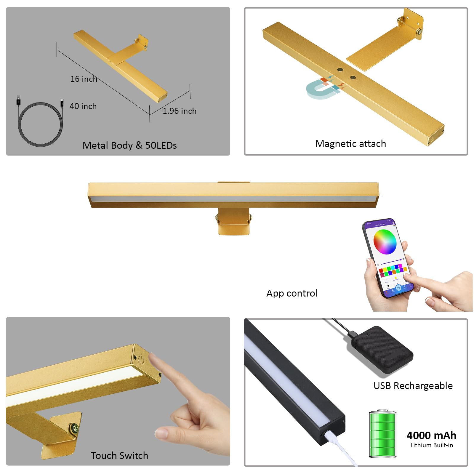 MIOBLUE LED Picture Light with App Control, 16in Battery Painting Display Lamp with APP Music Sync Dynamic Modes Artwork Light f