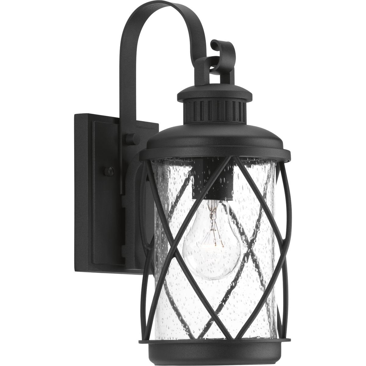 Progress Lighting Hollingsworth 1-Light Outdoor Wall Lantern, Textured Black, Aluminum, Model P560080-031, Farmhouse Style