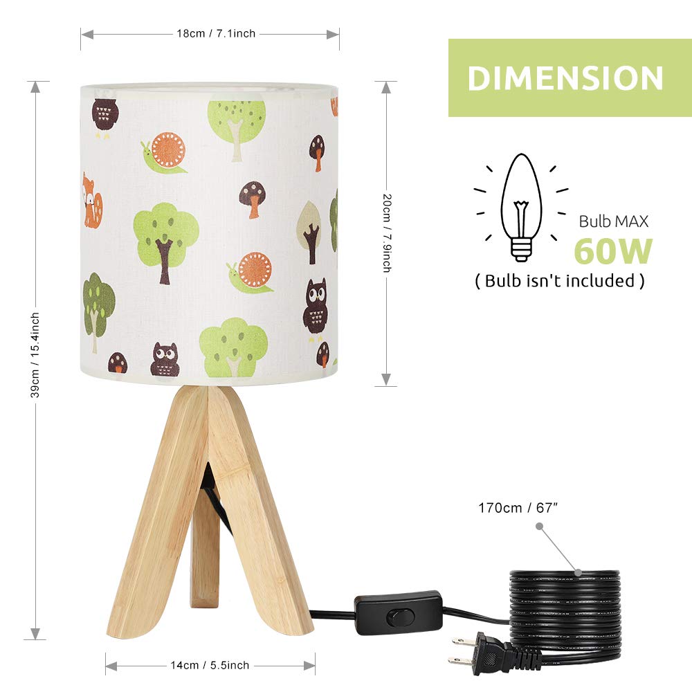 HAITRAL Tripod Table Lamp - Kids Nightstand Lamp with Cartoon Lampshade, Wood, Model ST1017-T1, Tree Color, Cartoon-1 Size