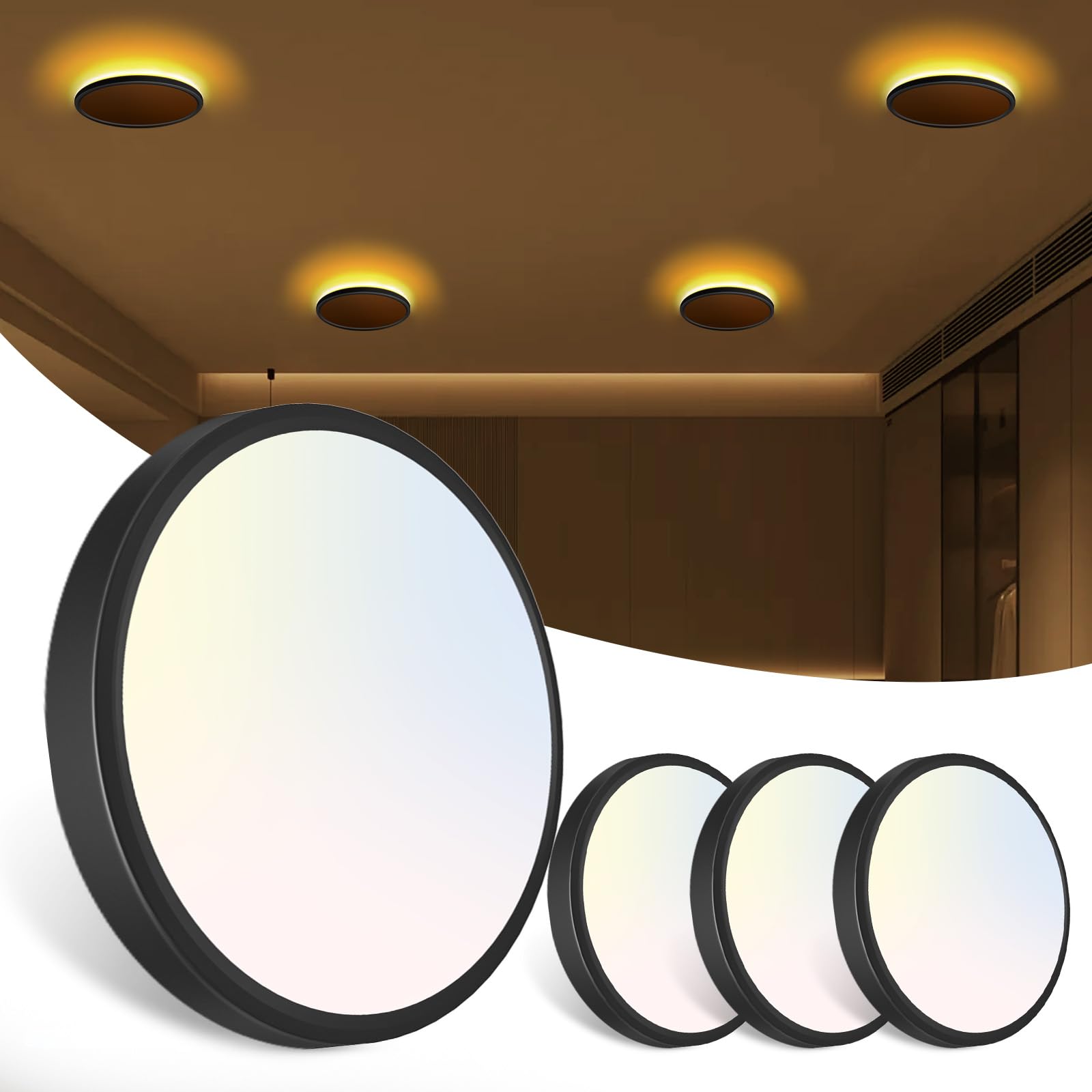 zemty 7 Inch LED Ceiling Light with Night Light 1800K, 4 Pack 3000K/4000K/6500K Selectable Ceiling Light Fixtures, Low Profile C