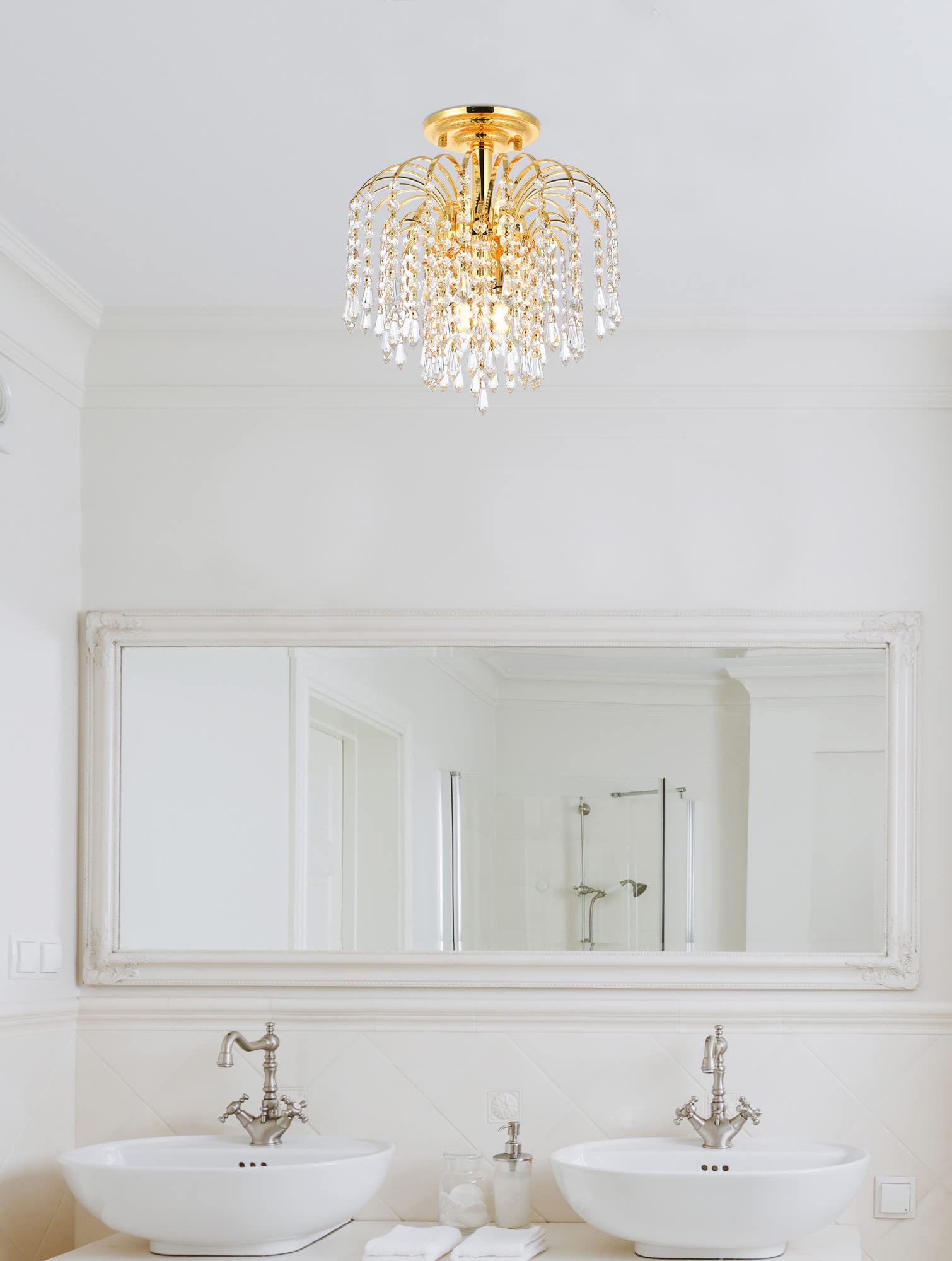 Elegant Lighting Value Falls 3 Light Gold Flush Mount Clear Royal Cut Crystal