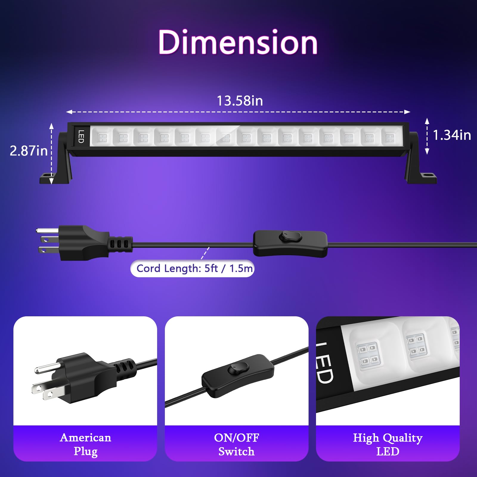 Lamvip 38W LED Black Light Bar - Blacklight for Glow Parties, Halloween, Stage Lighting, 22x22ft Coverage, Aluminum Construction