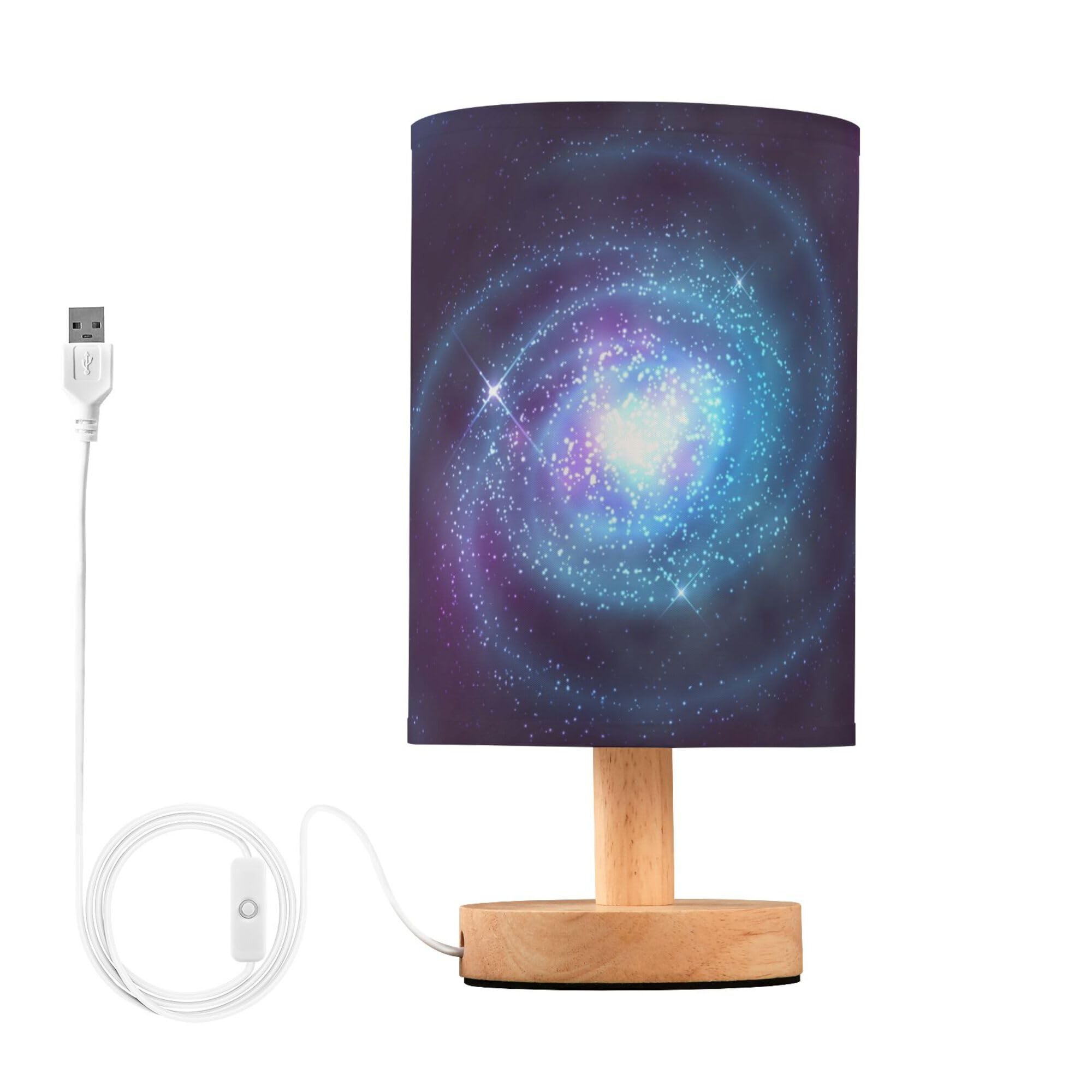 YYZZH Spiral Galaxy Nebula Starry Night Sky Swirl Nightstand Desk Lamp with Wood Base Fabric Shade for Living Room Bedroom Kids 