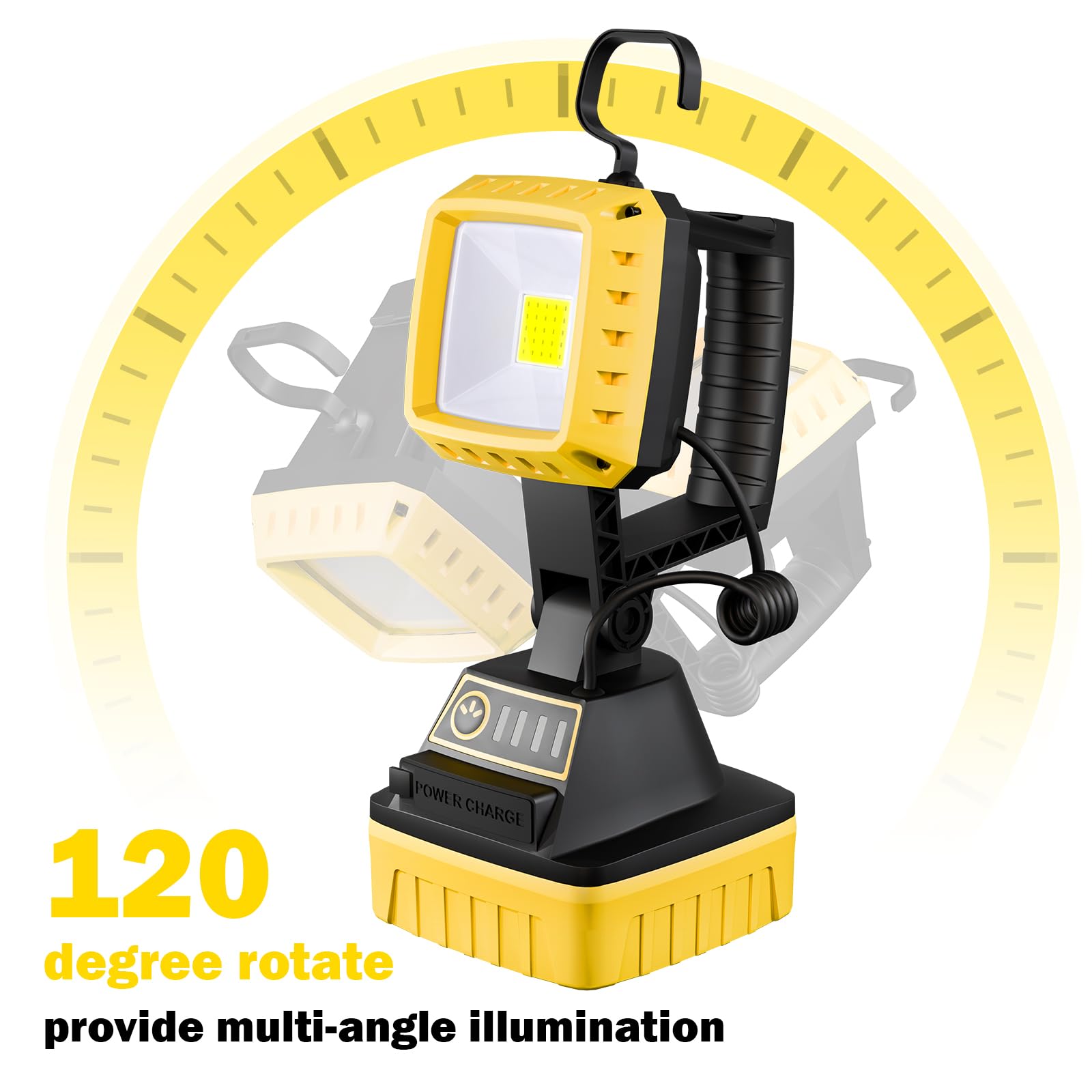Wenfeng Rechargeable Led Work Light 6000 Lumen, 3 Modes Rotate Spotlight Flashlight, Magnetic Base And Hook Mechanic Light, Wate