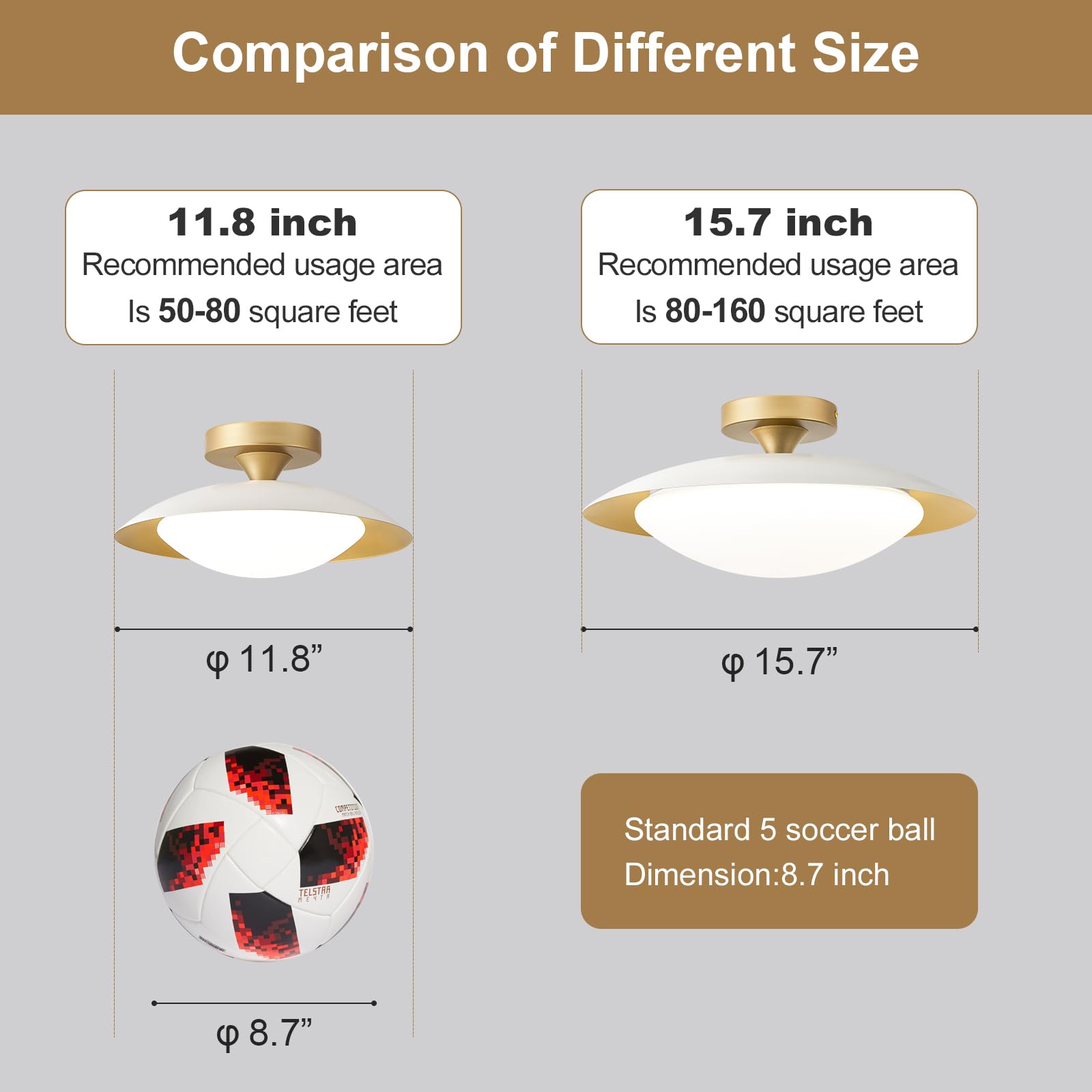 Zuyurt Dimmable Mid Century Modern Ceiling Light 5Cct Led White And Gold Semi Flush Mount Ceiling Lighting  For Kitchen Bedroom Hallway Bathroom 2700K-6000K 15.75 In