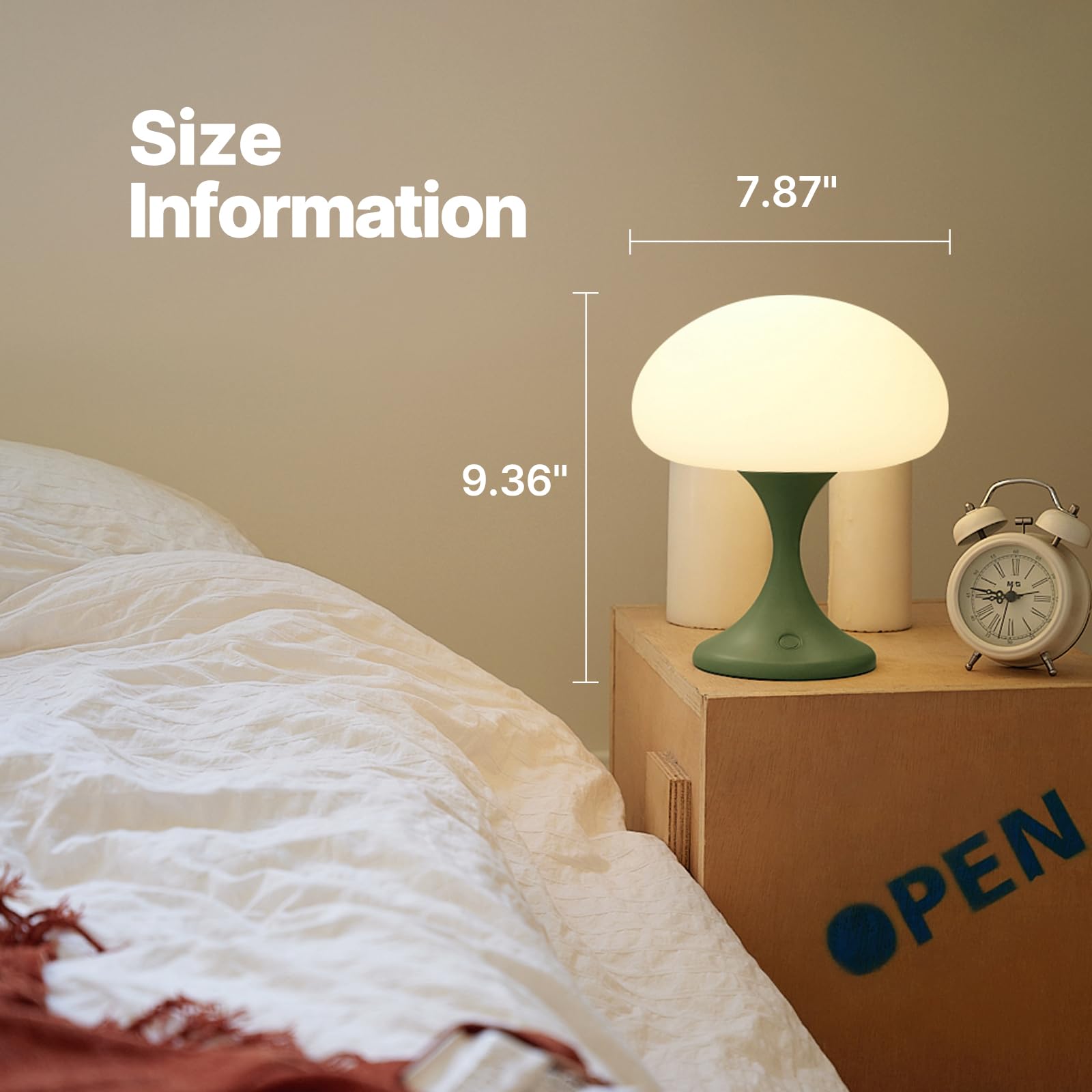 MAGCHARM Mushroom Lamp - 5W LED Cordless Table Lamp, Dimmable Touch Light, Retro Glass Shade, Green, Small Jellyfish Design