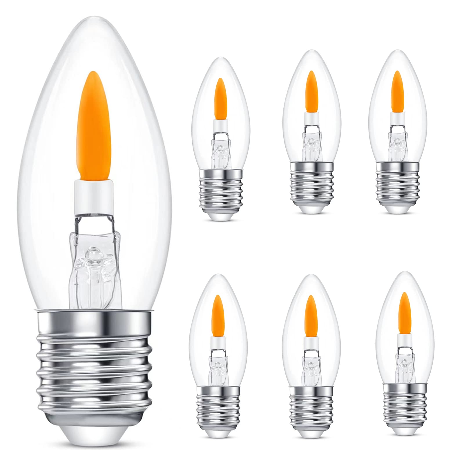B11 LED Flame Light Bulb, 2 Modes Flickering Light Bulb,2W 1800K 40lm E26 Chandelier Base Candle Fire Light Bulb for Halloween Christmas Party Porch Indoor & Outdoor Home Decoration (c35e26, 6, Count)