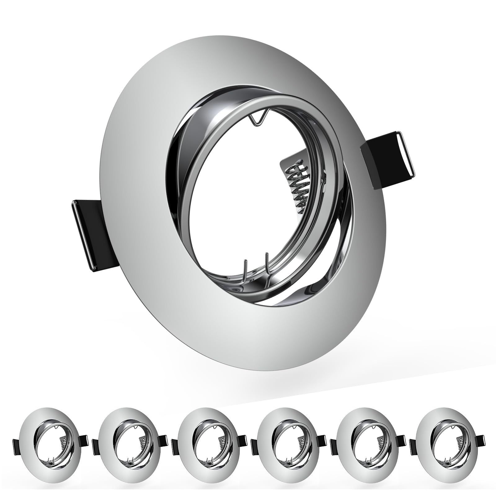 6 Pack Recessed Ceiling Light Mounting Frame, Compatible with MR16 GU5.3 Bulbs, Round Fixture Holders Adjustable for Commercial 