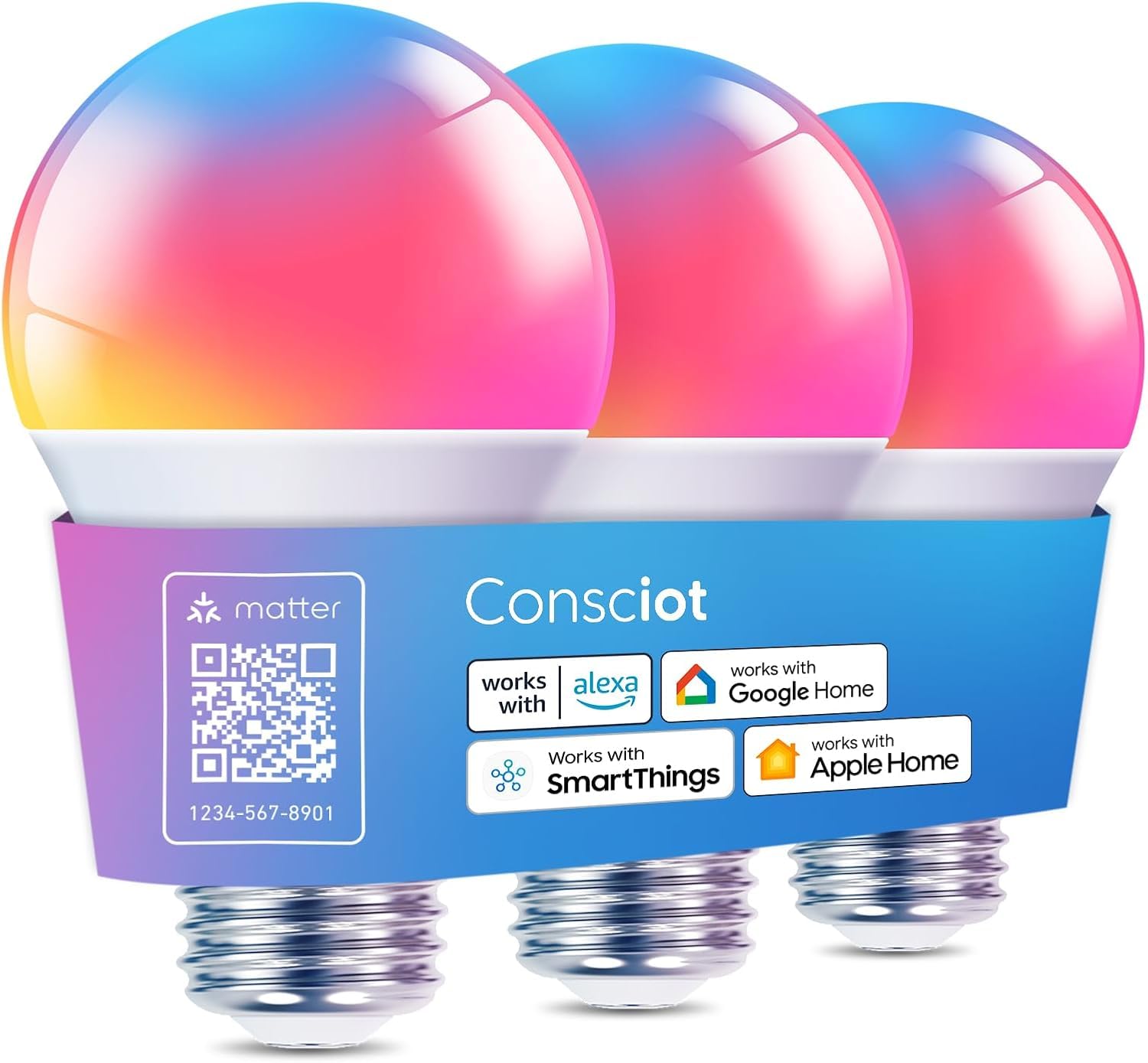 Consciot Smart Light Bulbs, Wifi Bluetooth Color Changing Led Light Bulb, Music Sync, 60W Equivalent Smart Bulb, A19 E26 Rgbtw L