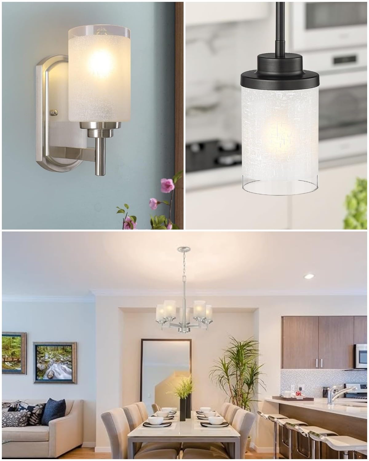 8 Pack White Linen Frosted Glass Lamp Shade, Glass Shade Covers Replacements For Light Fixtures, Cylinder Globe Glass Shades Covers