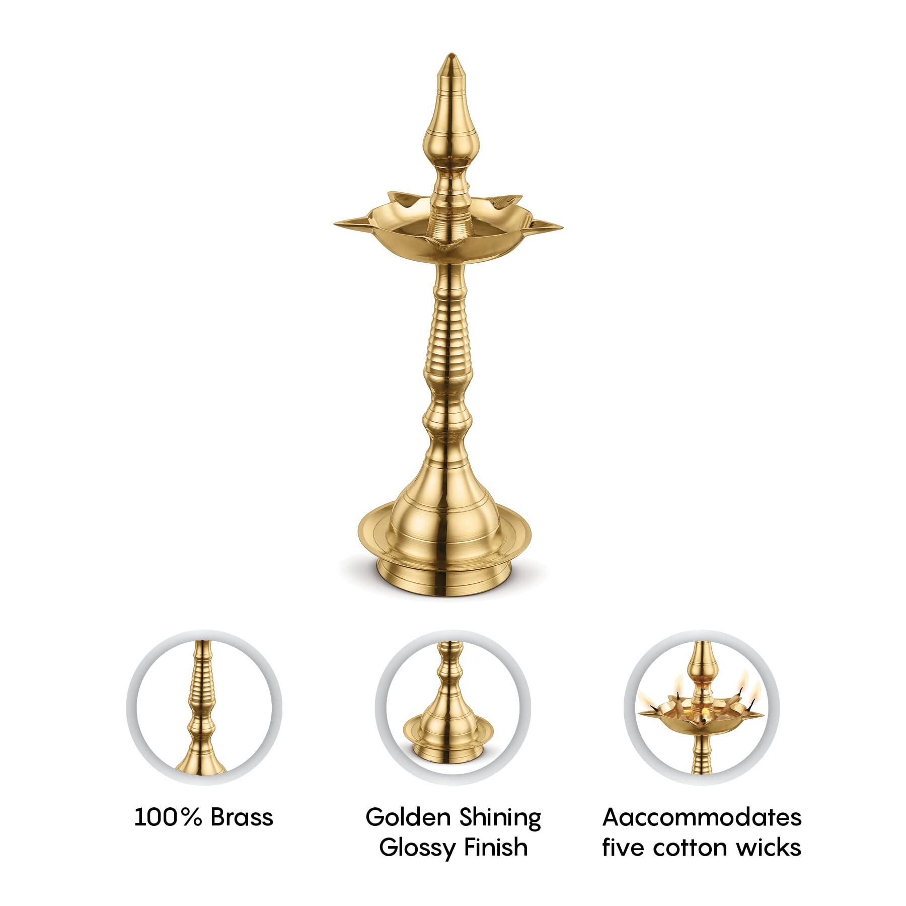 Avador Handmade Brass Indian Puja Oil Lamp, Golden Diya Lamp Engraved Design Diya for Diwali Pooja (Devdas 2'' Set of 1)