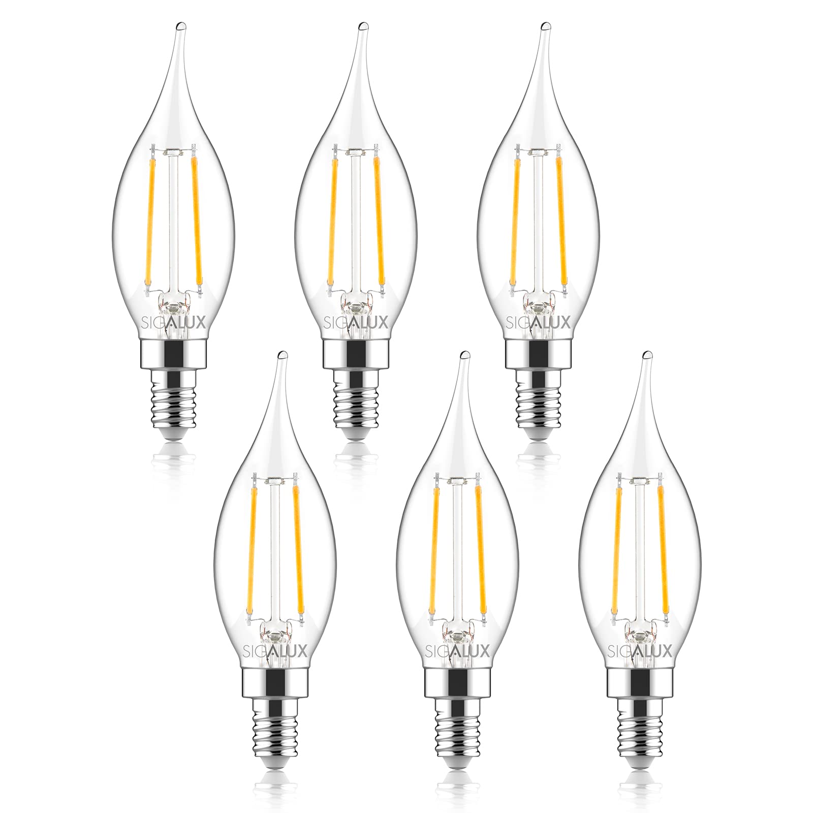 Sigalux E12 LED Chandelier Bulbs Dimmable 40W Equivalent 300LM CA10 Flame Tip 6 Pack Soft White 2700K
