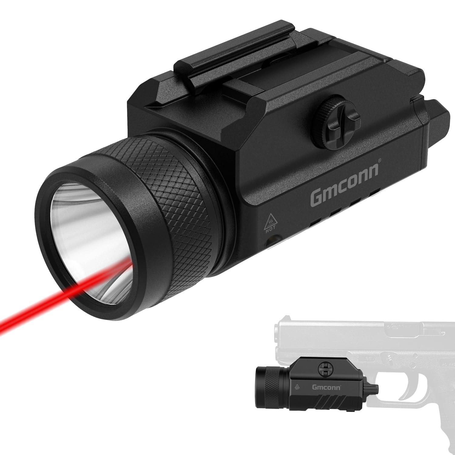 Gmconn 1250 Lumen Tactical Flashlight Red Laser Light Combo  Rechargeable Handheld Toy Light with Strobe/Momentary Compatible with Picatinny