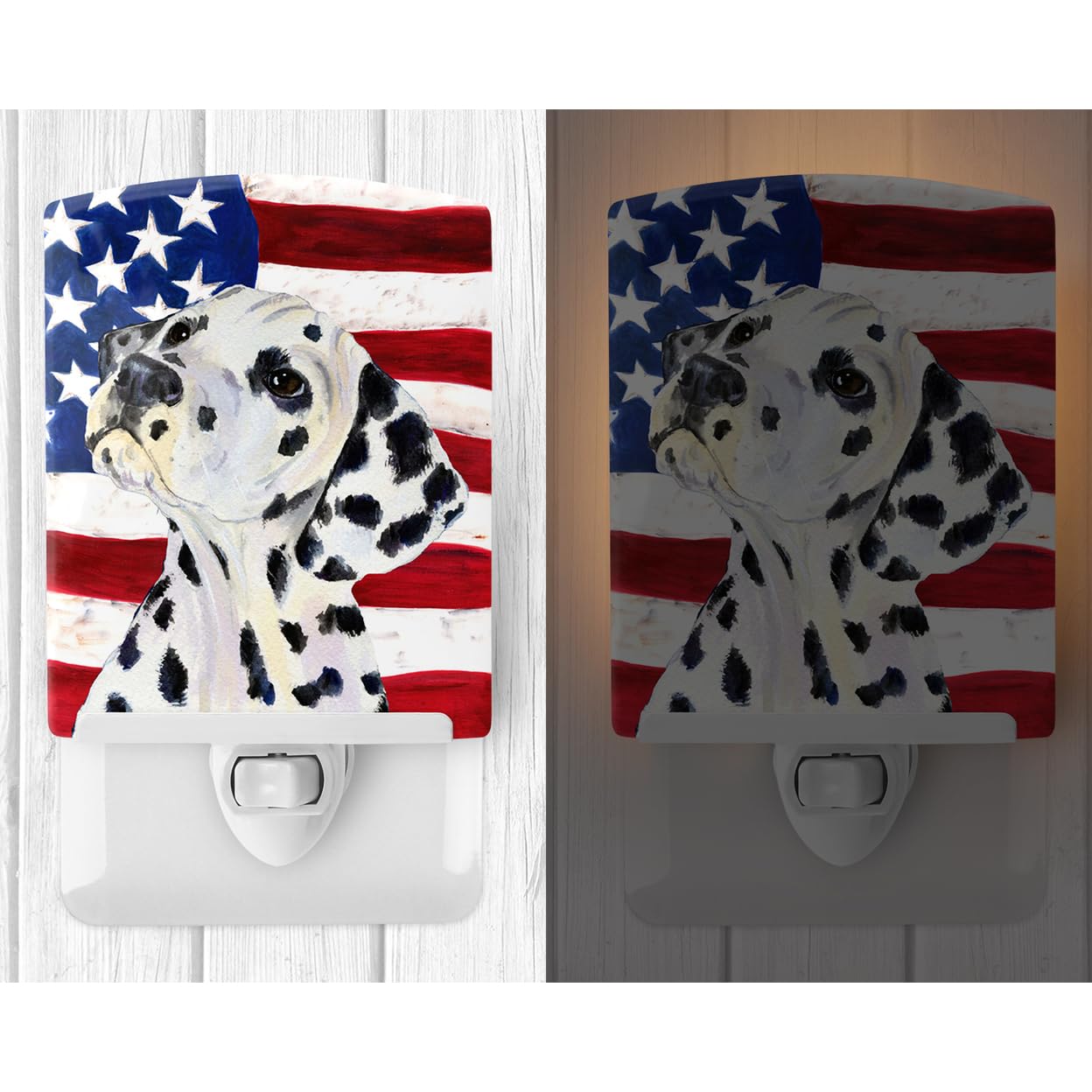 Carolines Treasures Ceramic Night Light, USA American Flag, Dalmatian Design, UL-Certified, 6x4x3 inches, Multicolor, Model SS4018CNL