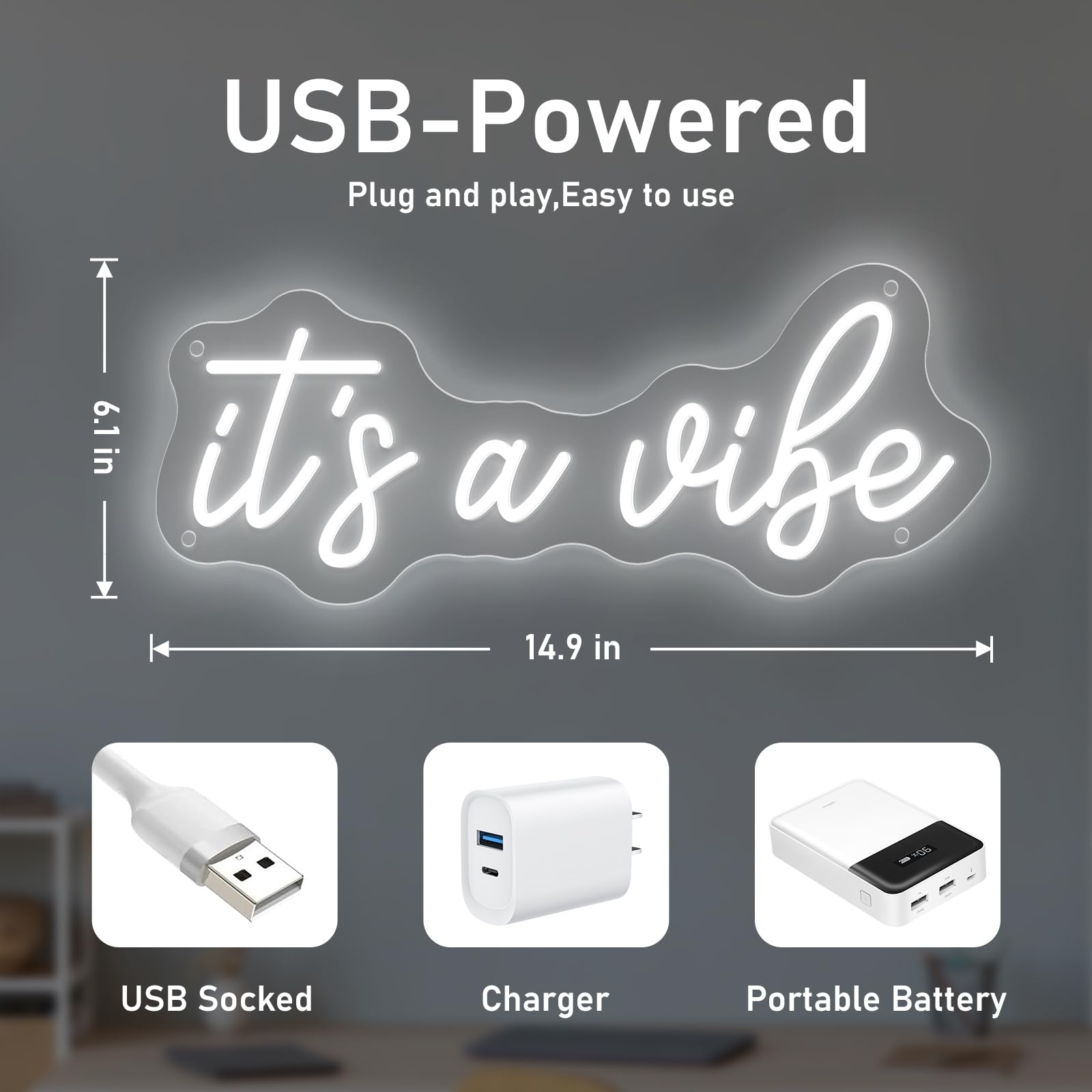 ItS A Vibe Neon Sign Led Neon Light For Wall Decor Usb Powered Three Adjustable Brightness Lights Up Sign For Home Birthday Party Decor Bedroom Decorations Christmas Gift 38Cm*15.5Cm