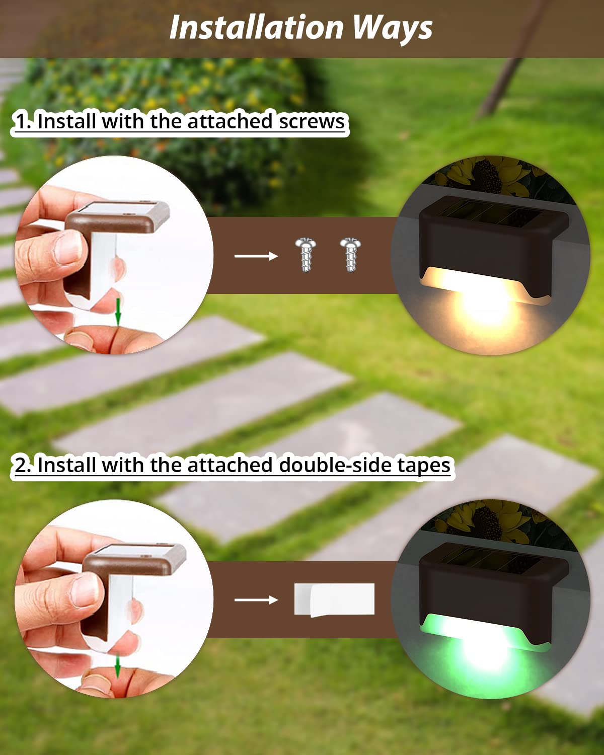 Eddorunning Solar Deck Lights 8-Pack, Waterproof Color Changing Lights For Fence & Pool