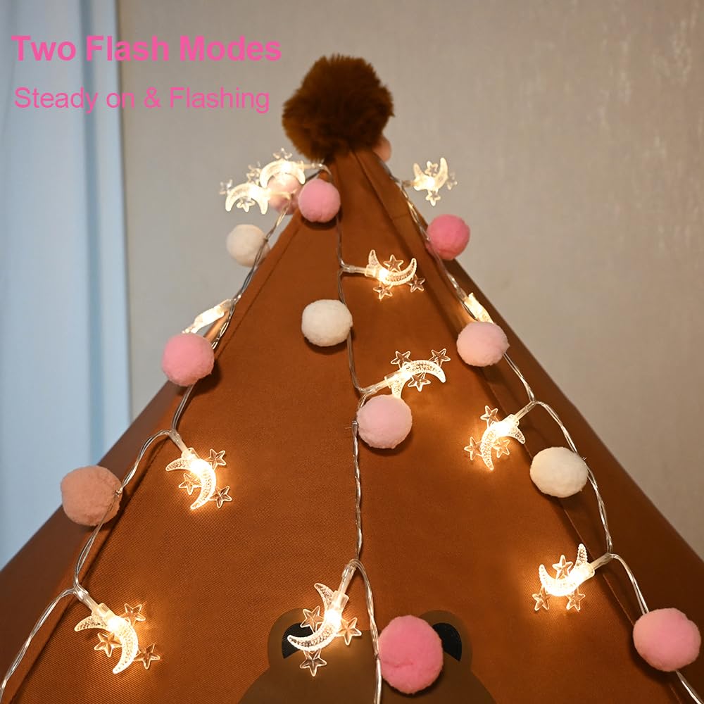 Indoor String Lights 6.56 Feet Pom Poms Moon Lights 20 Led Battery Operated String Fairy Lights Warm White Globe Lights Colorful Decor Lights For Home Bedroom Kids Playhouse Holiday Christmas