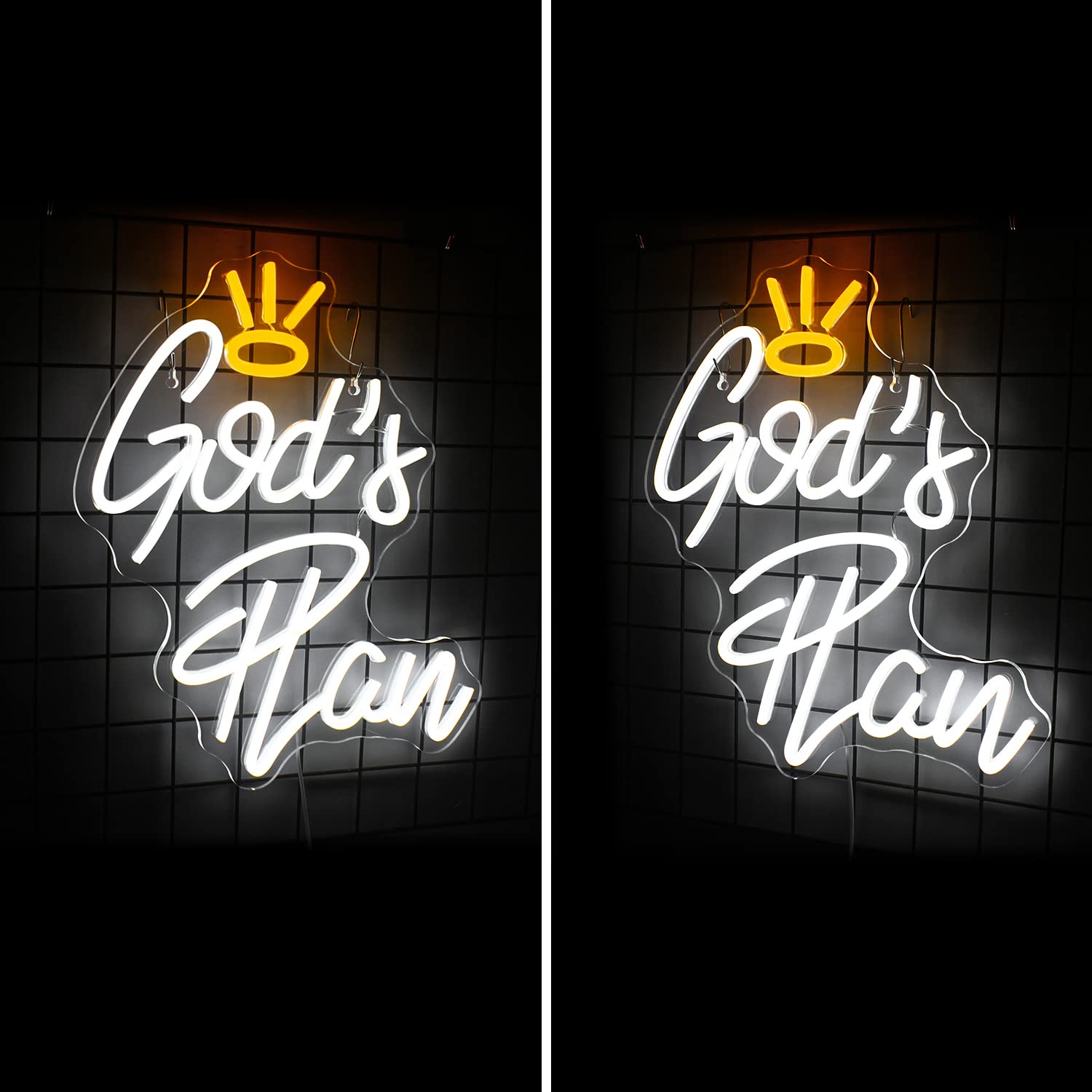 Horseneon God’s Plan Neon LED Sign, White Acrylic Wall Decor, USB Powered, Model Gods Plan-1275