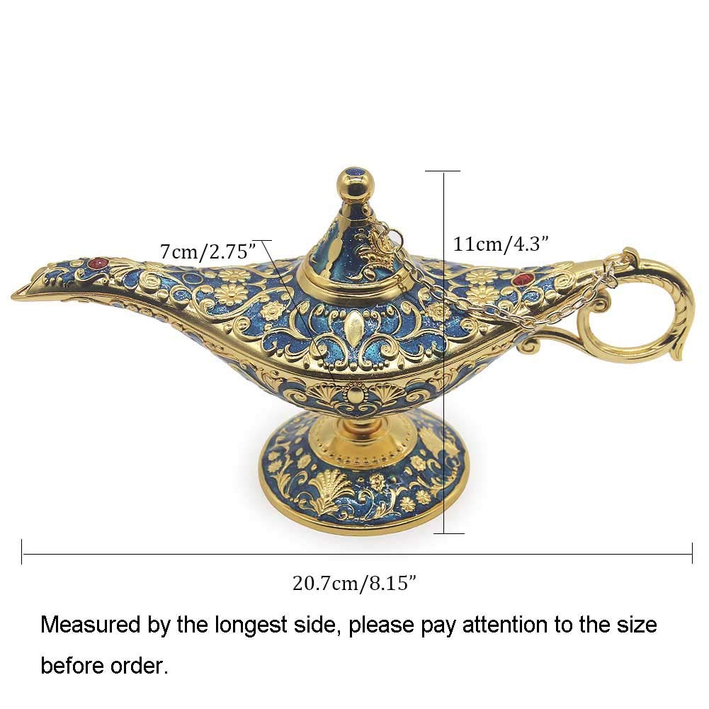 AVESON Classic Vintage Aladdin Magic Genie Lamp - Golden Blue Zinc Alloy Decoration & Gift, Model AZ0067-1