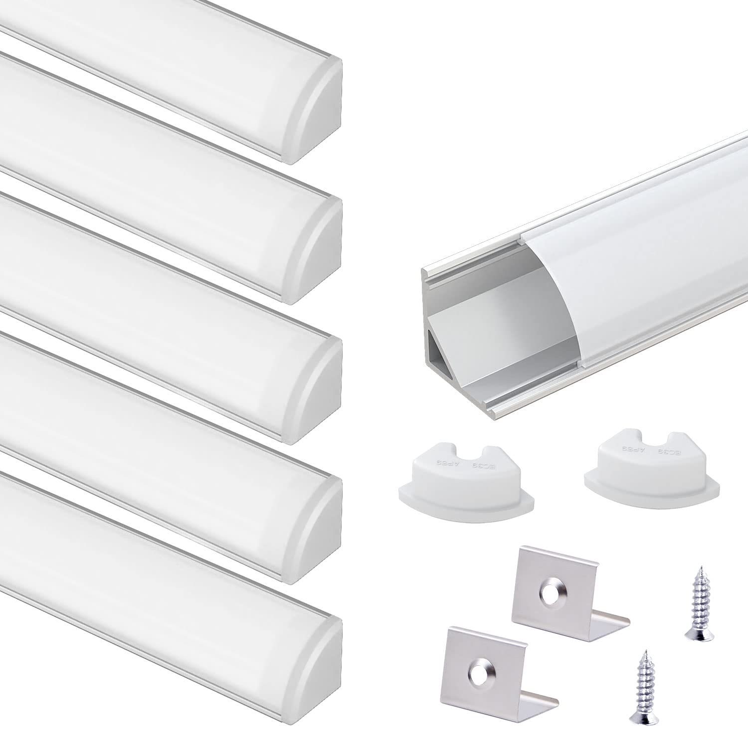 VST 6Pack 1 ft LED Aluminum Channel with Milky White Cover V Shape 16x16mm, Led Strip Light Track with End Caps and Mounting Cli