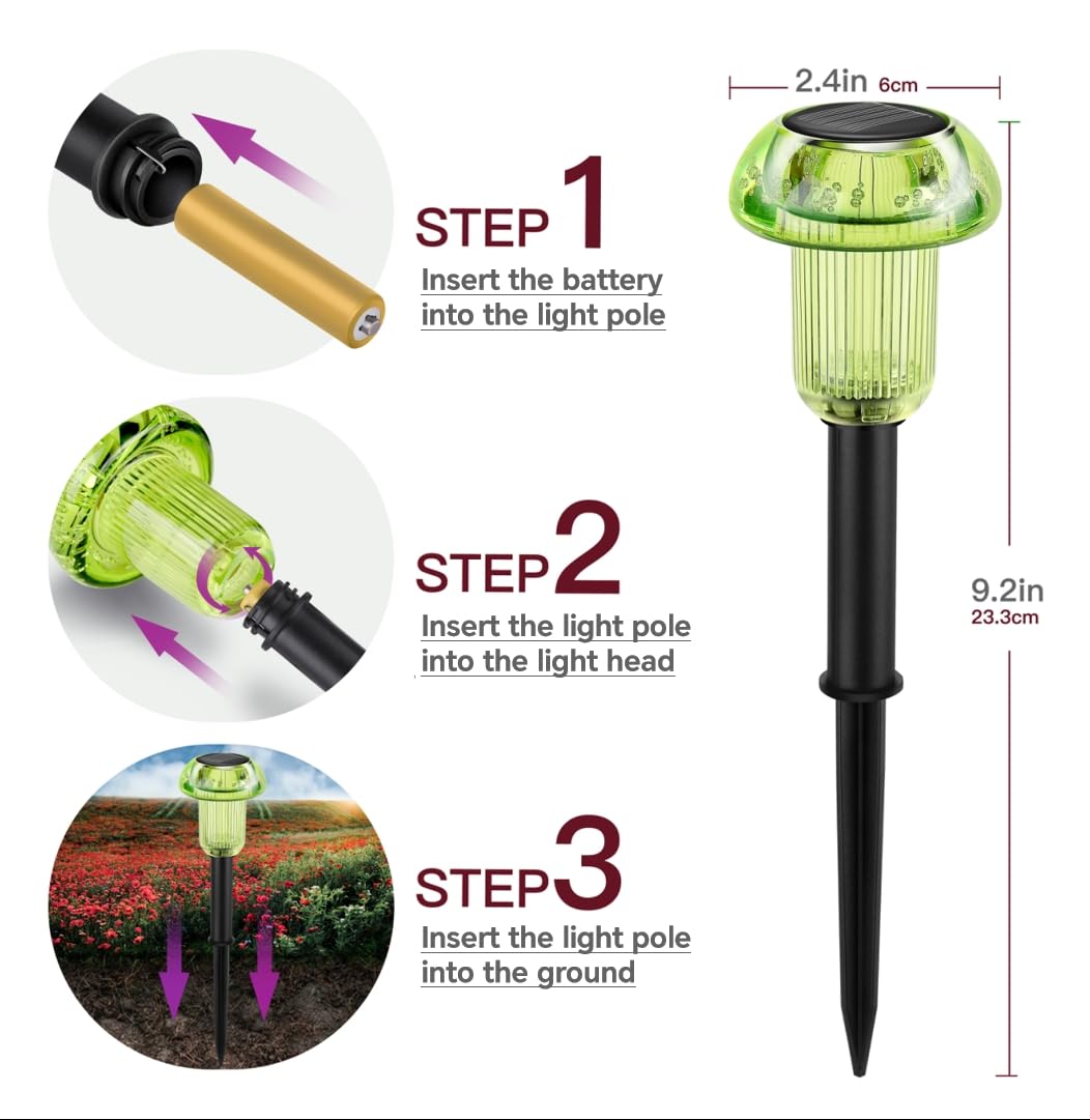 COZY-PAVILION Halloween Solar Pathway Lights 4-Pack, Green LED, Waterproof Outdoor Mushroom Decor, Model SLMG-6S4