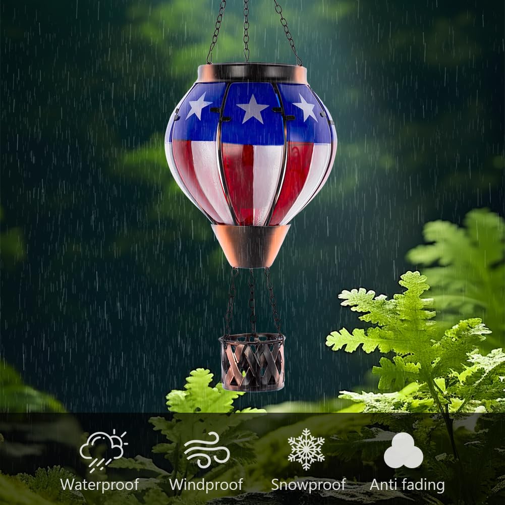 Giole Hot Air Balloon Solar Lantern, Waterproof, Flickering Flame, Blue, Model DY-1501