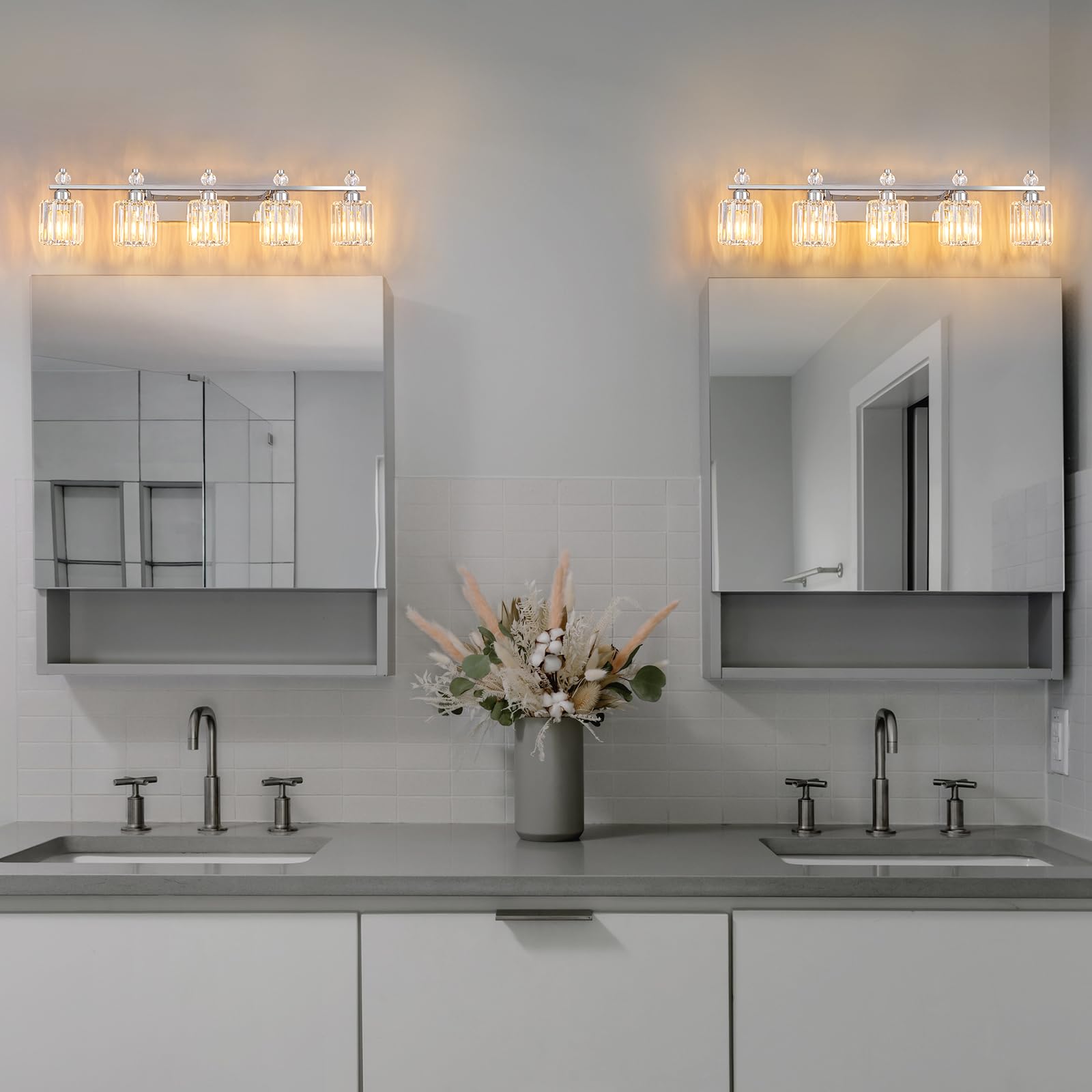 FDPBY 5-Light Bathroom Vanity Lights, Chrome Modern Crystal Fixtures, Model 291