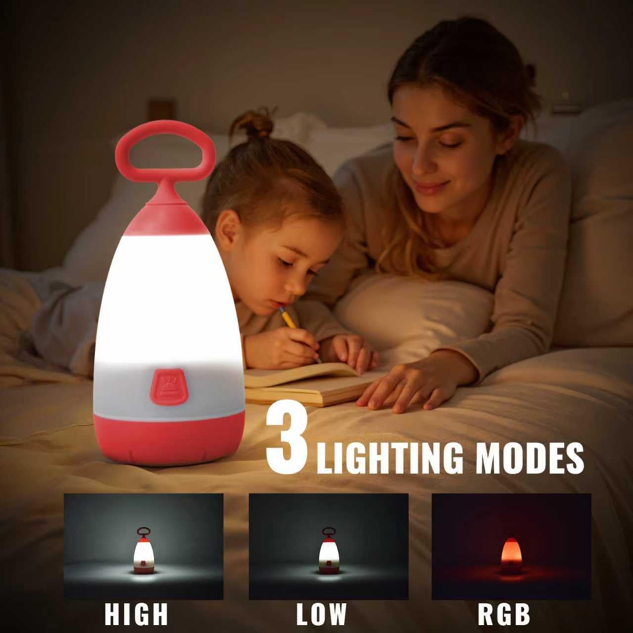 PEPTRONIC Kids Camping Lantern & Night Light Battery Powered, 360 Eye-Safe Light (AAA Included), IPX4 with RGB Modes Portable fo