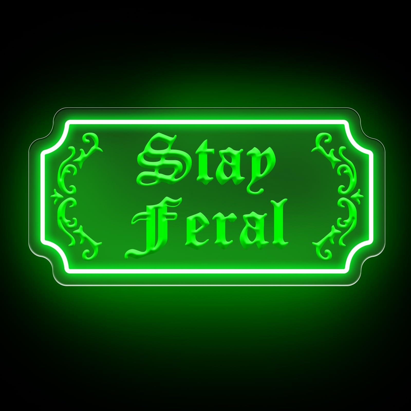 Stay Feral Neon Sign Gothic Decor Led Light Goth Lover Gift Halloween Decoration Bat Neon Sign Decor Ghost Spooky Wall Art  15.7X7.9  Green